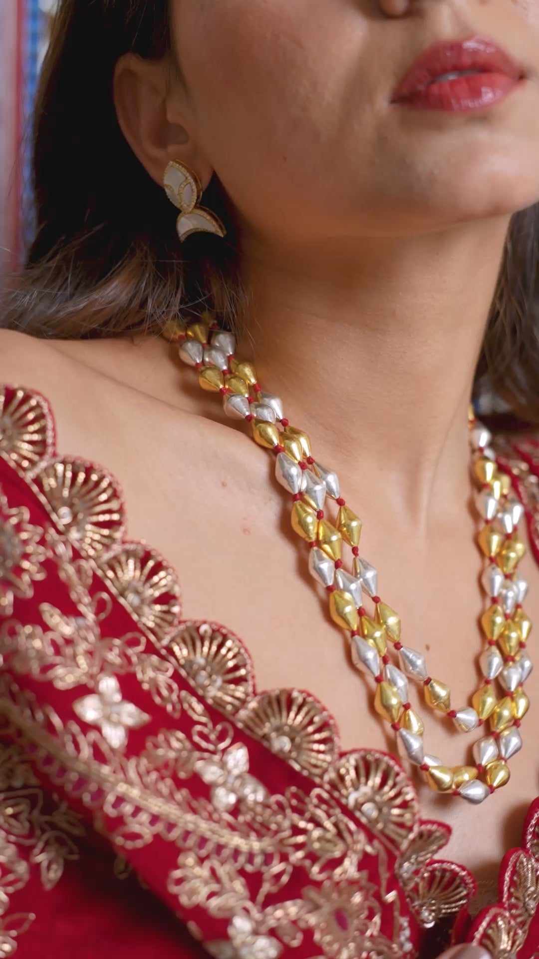 Silver Triple Layer Dholki Necklace