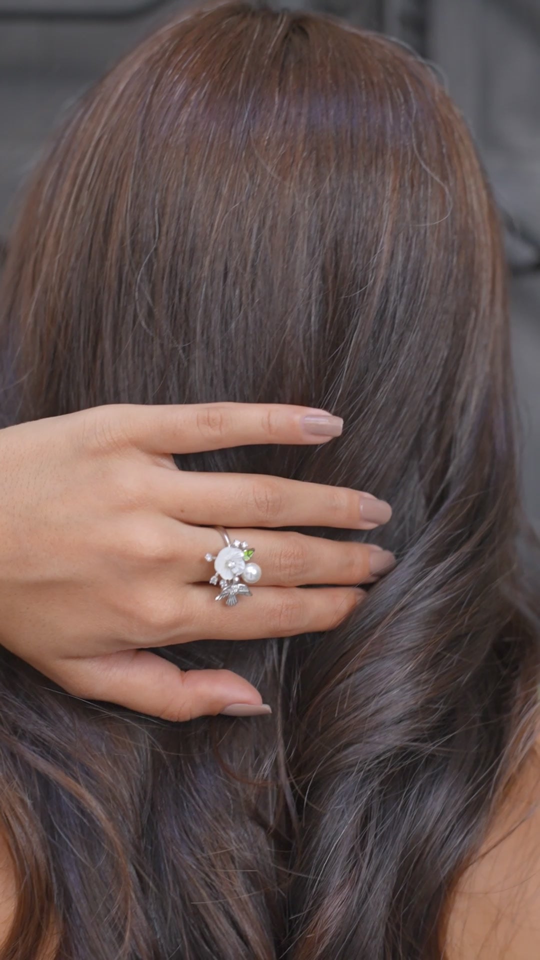 Aesthetic Floral Silver Pendant Set ( Pendant, Studs& Ring) with Mother of Pearl