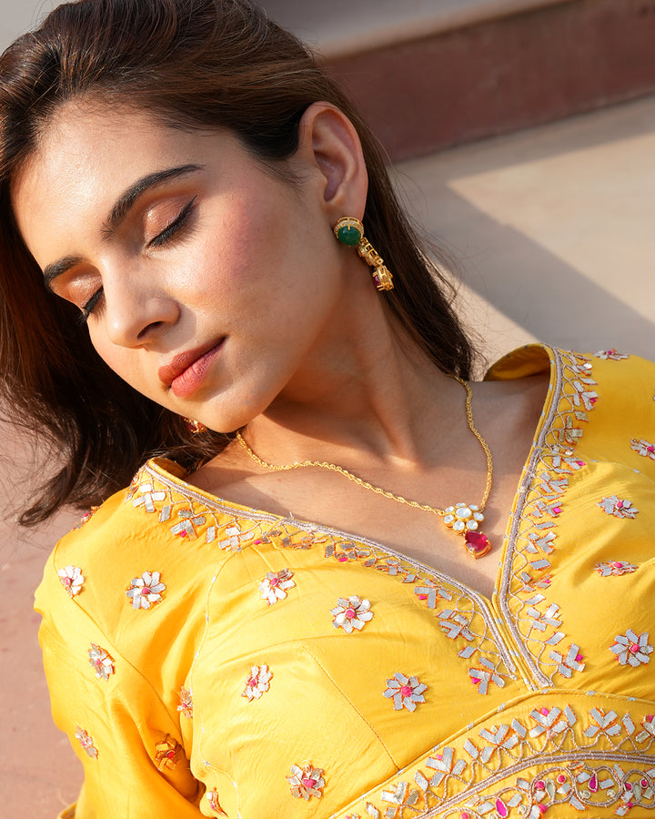 ruby polki silver pendant