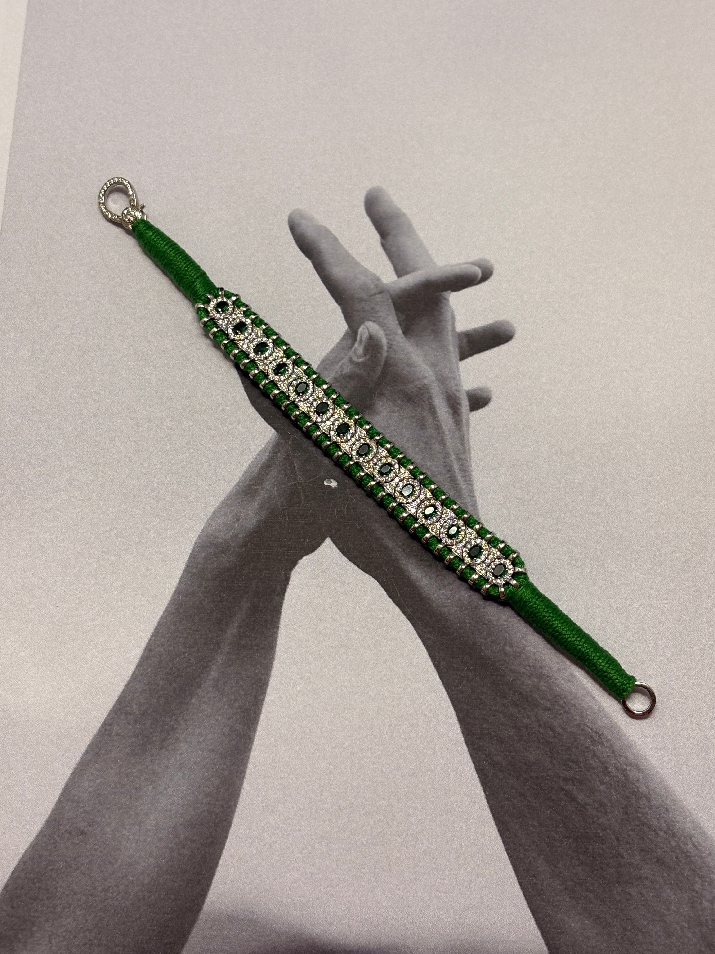 Silver Green Thread Bracelet