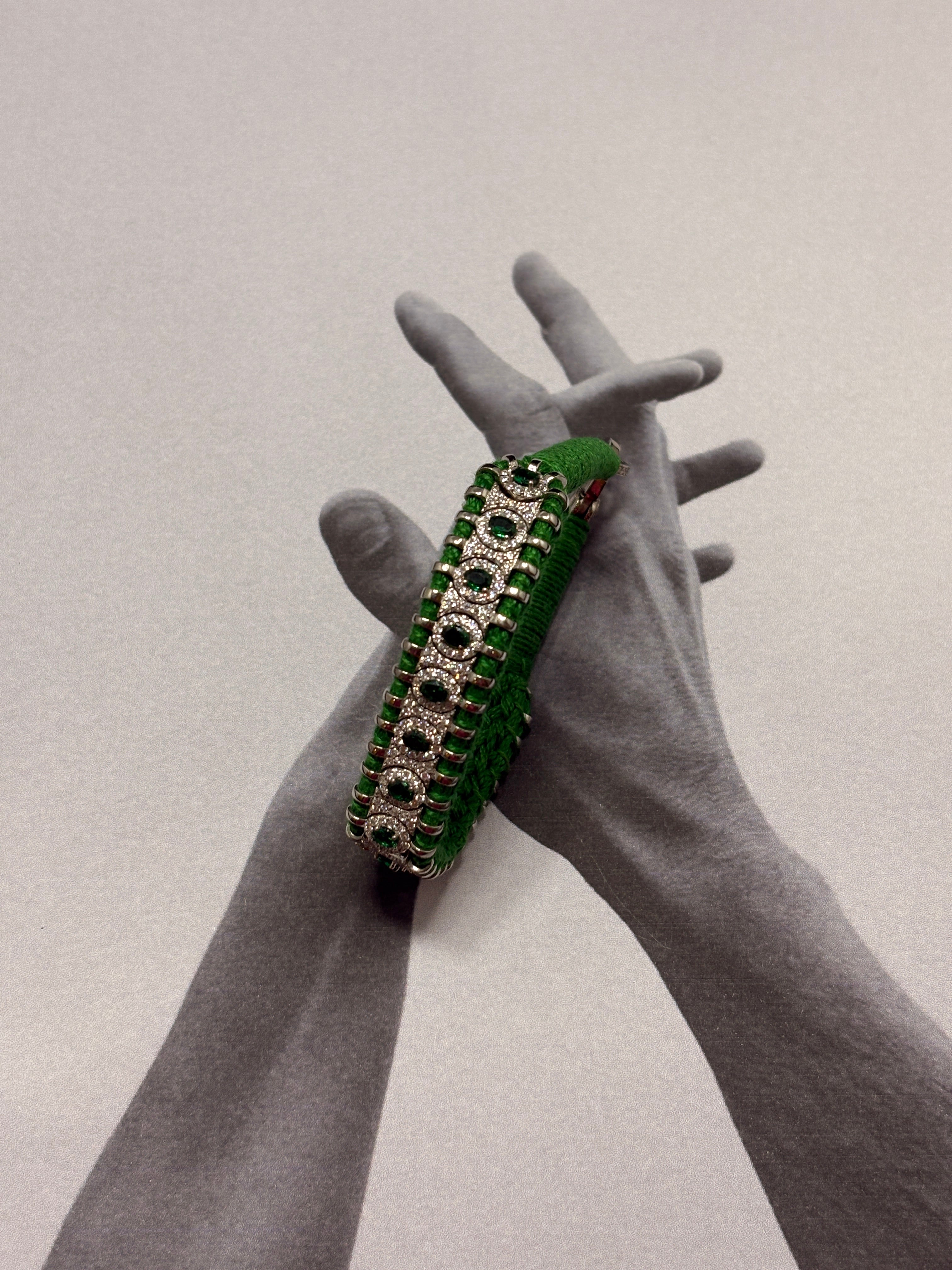 Silver Green Thread Bracelet