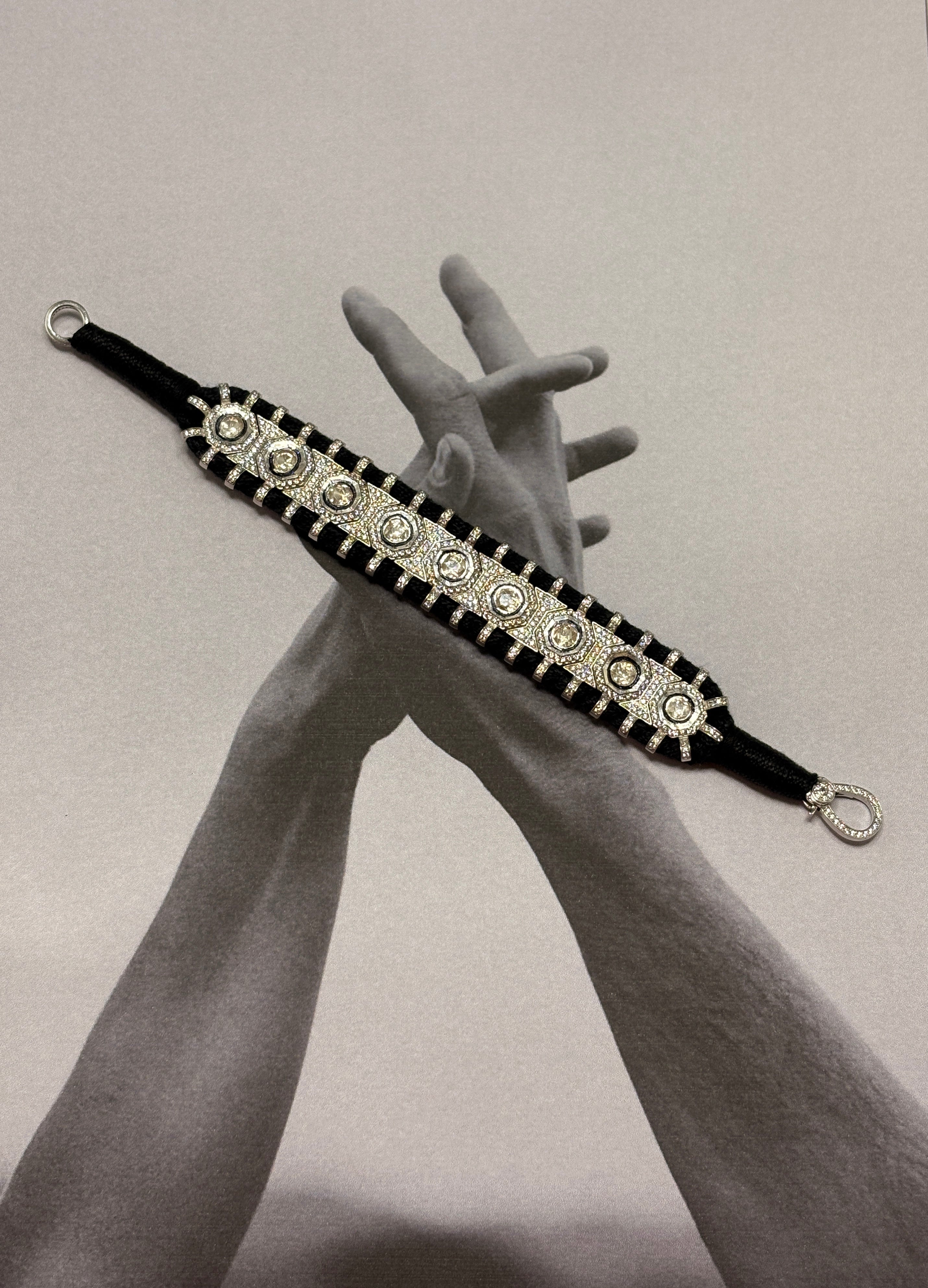 Silver Diamond Stone Thread Bracelet