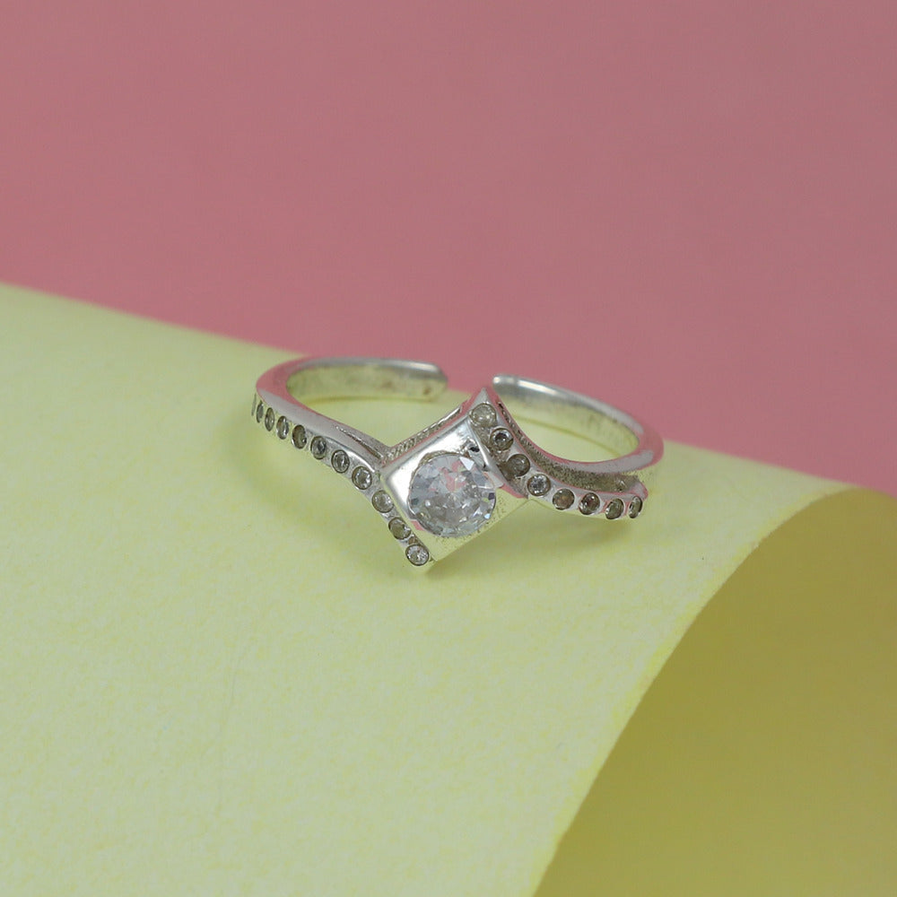 CZ White Stone Rhombus Shape Silver Ring