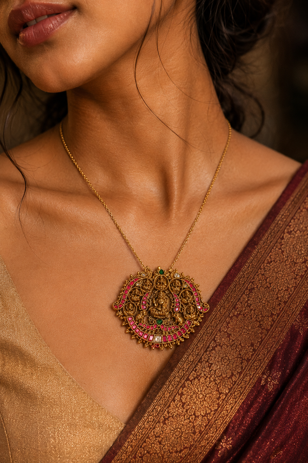Silver MahaLakshmi Nagas Pendant in 92.5 Sterling Silver