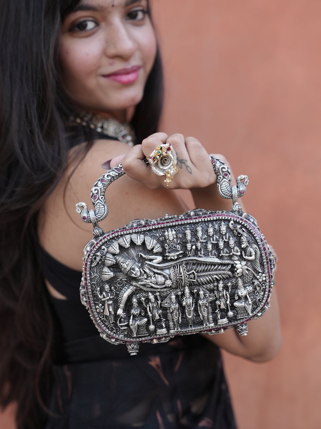 Silver Narayan Temple Purse