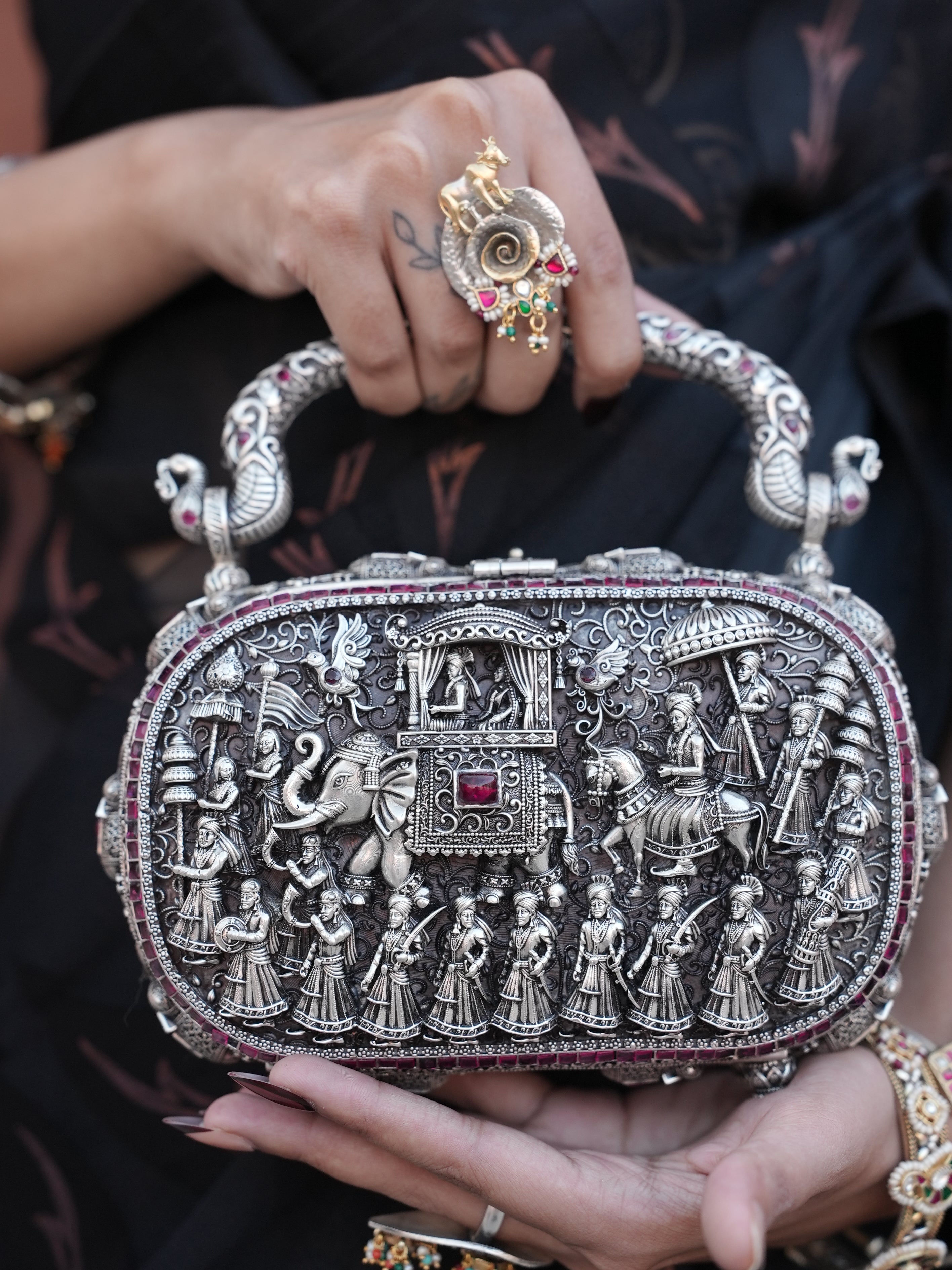 Silver Narayan Temple Purse
