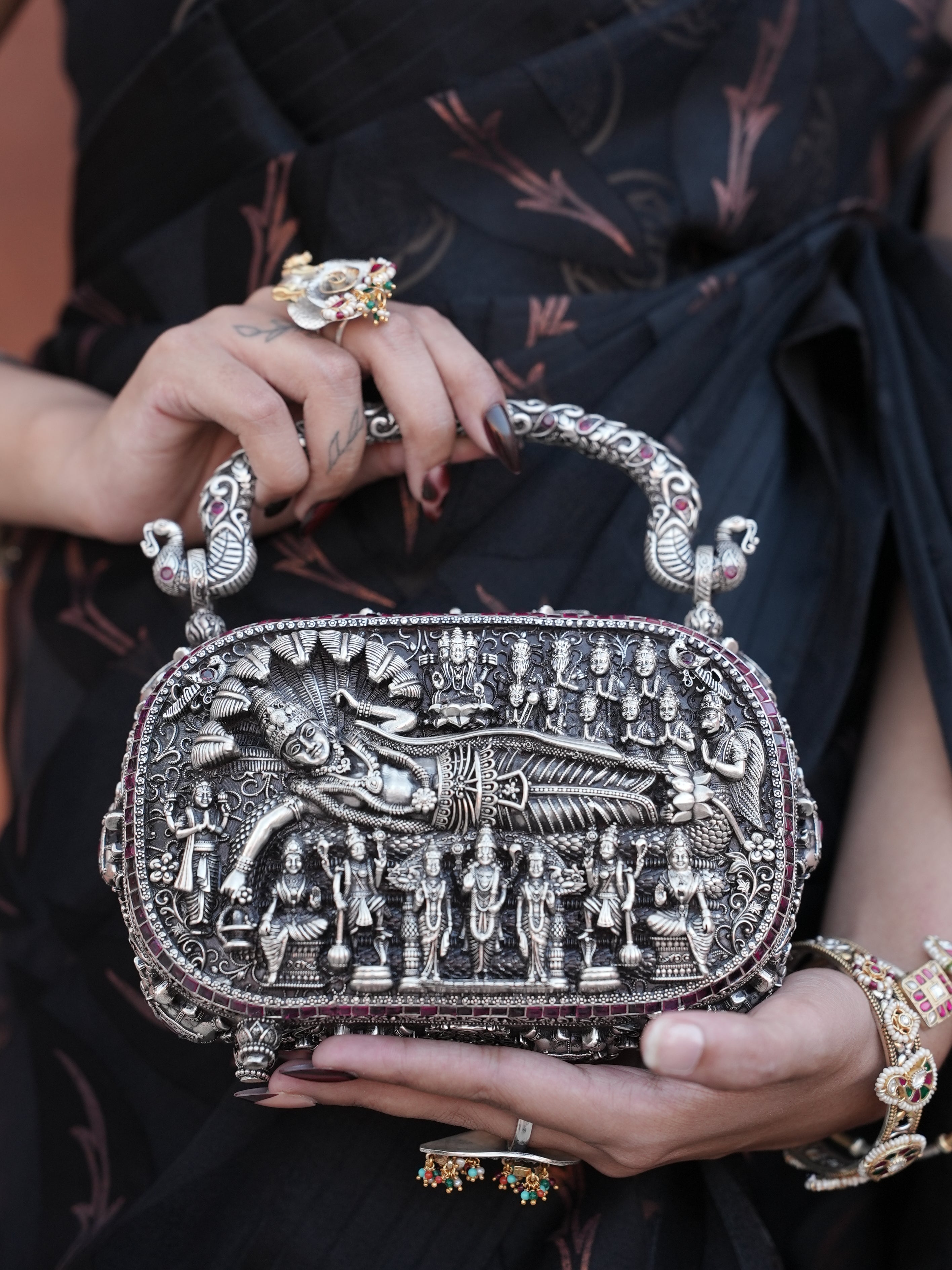Silver Narayan Temple Purse