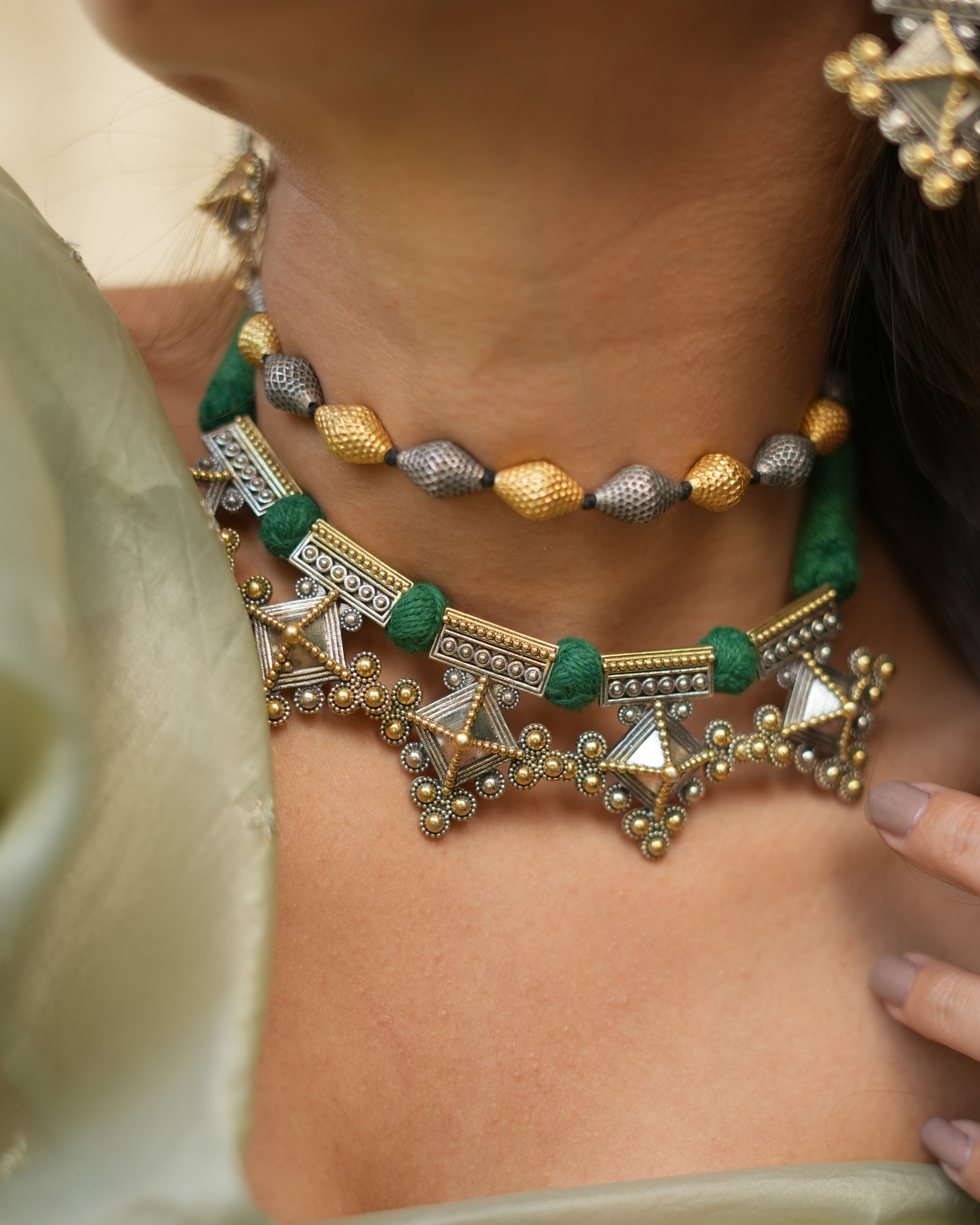 Handcrafted Oxidised Silver Choker & Earring Set