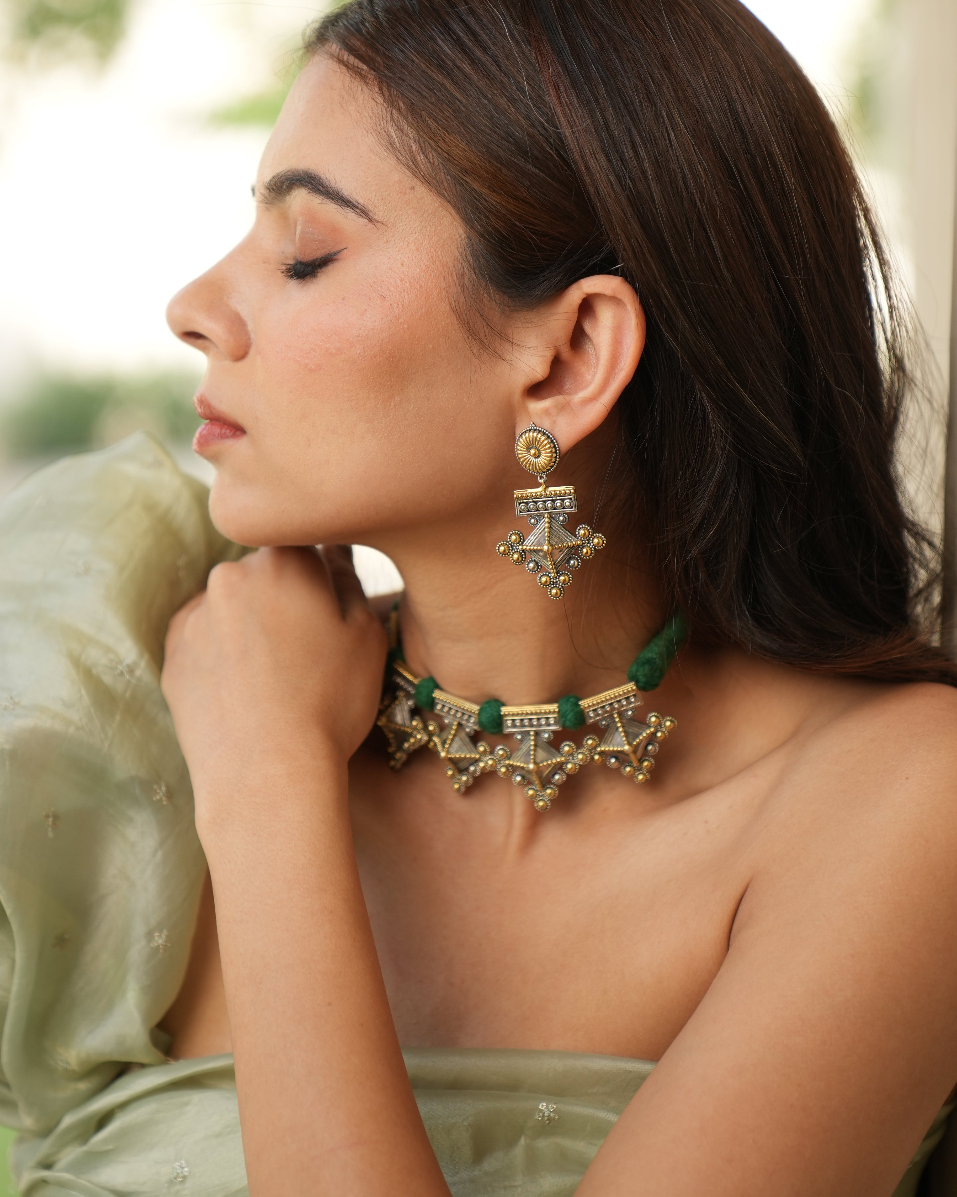 Handcrafted Oxidised Silver Choker & Earring Set