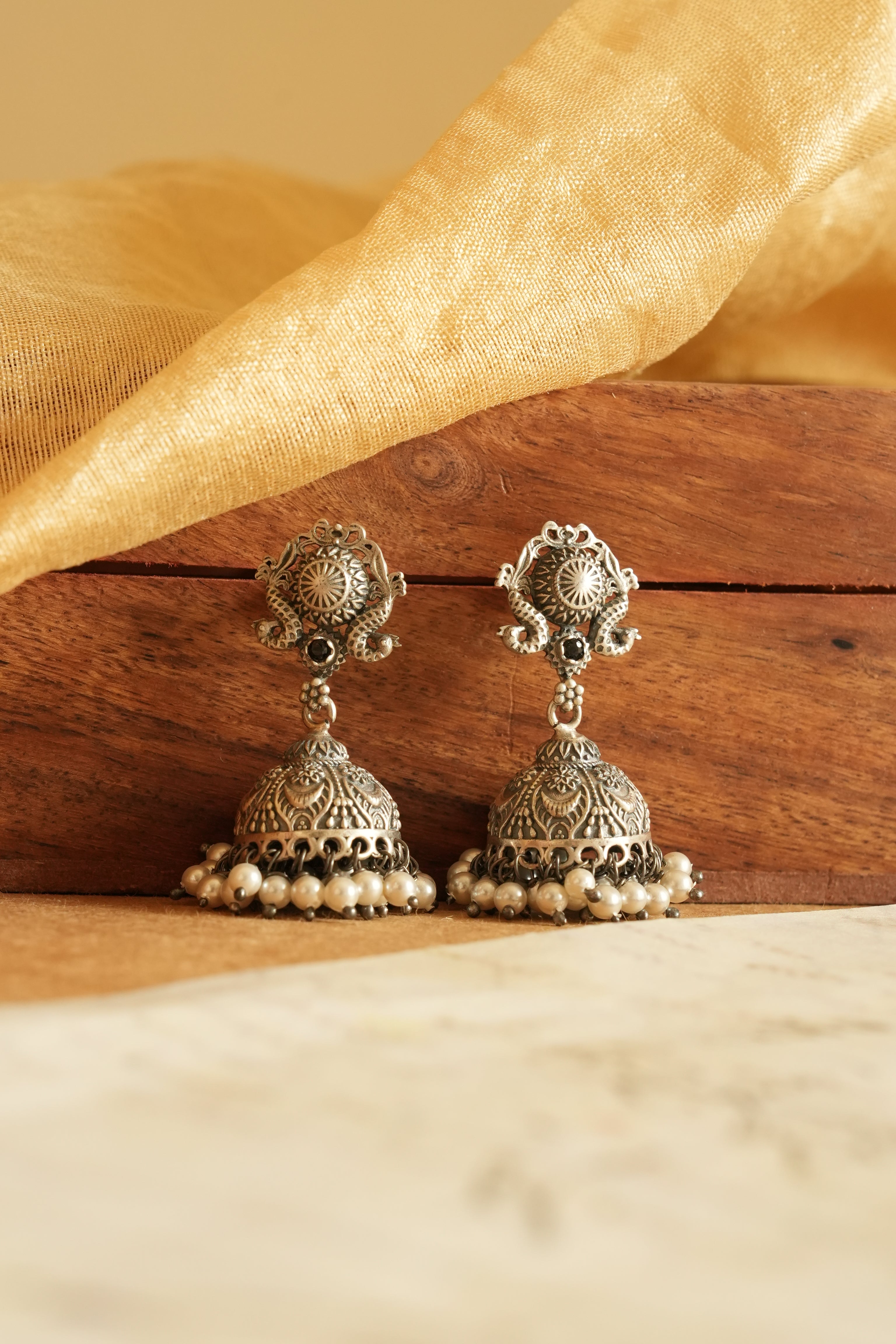 Traditional Oxidised Silver Jhumka Earrings