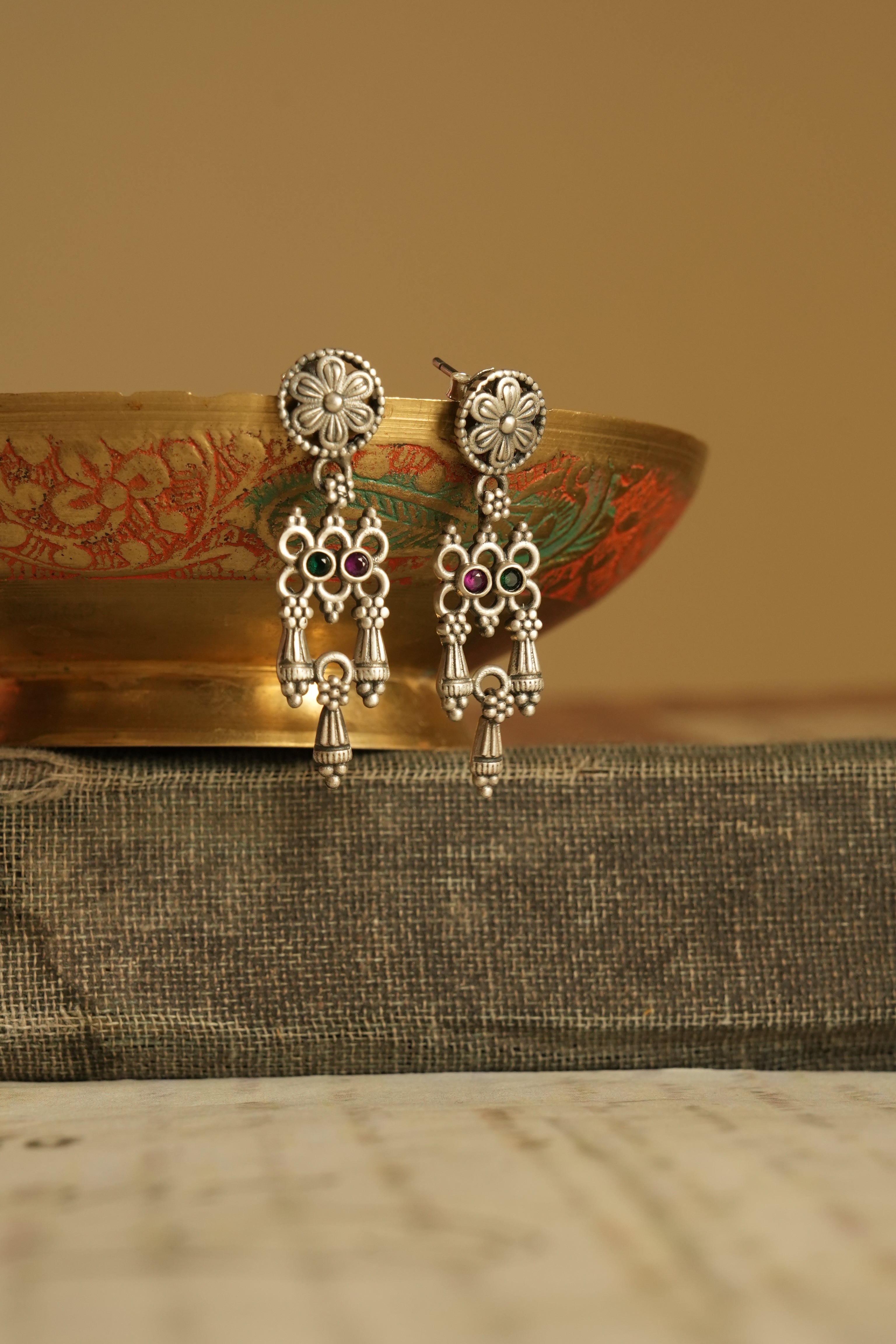 Geometric Charm Oxidised Silver Earrings