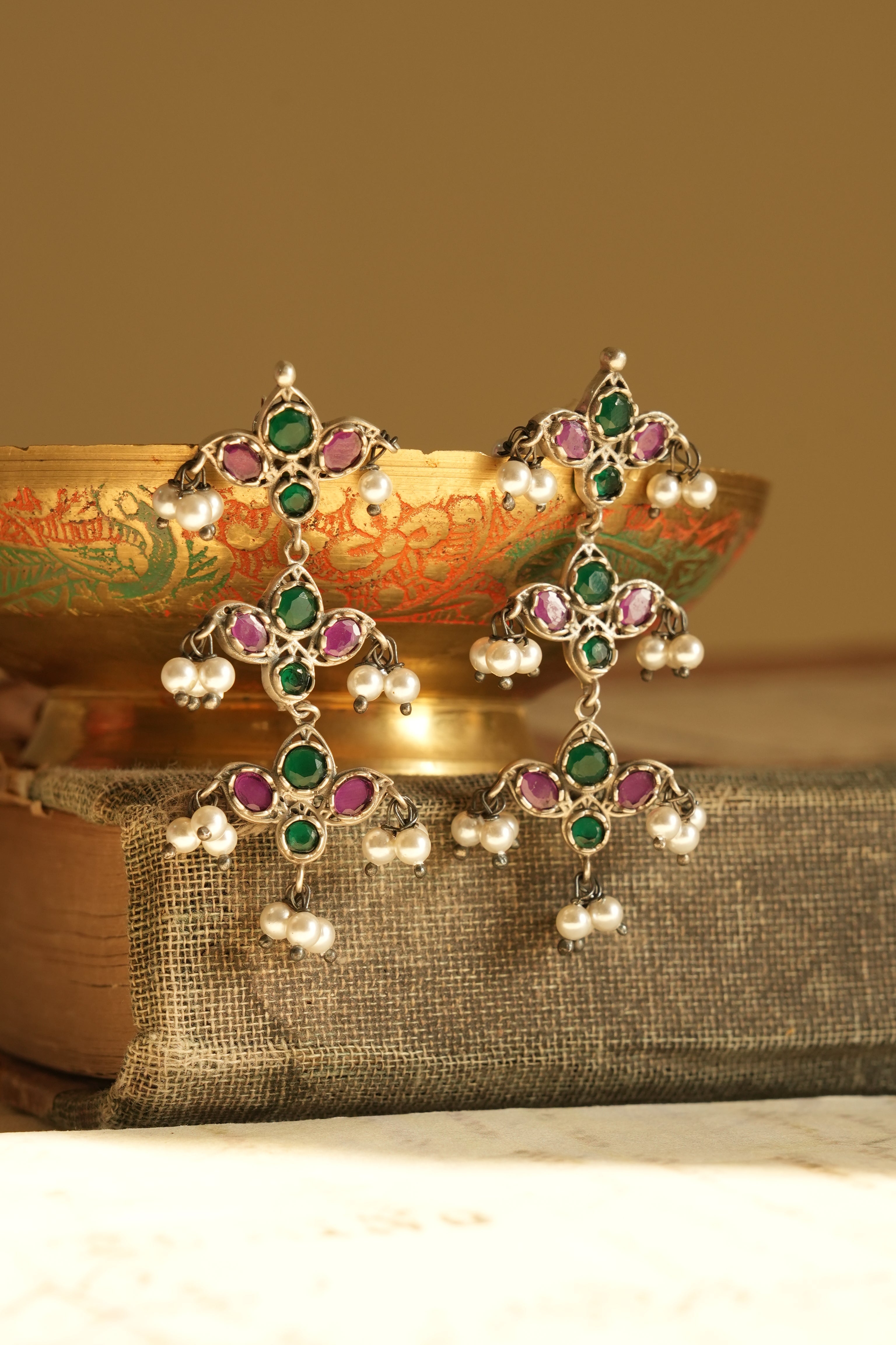 Charm Oxidised Silver Earrings