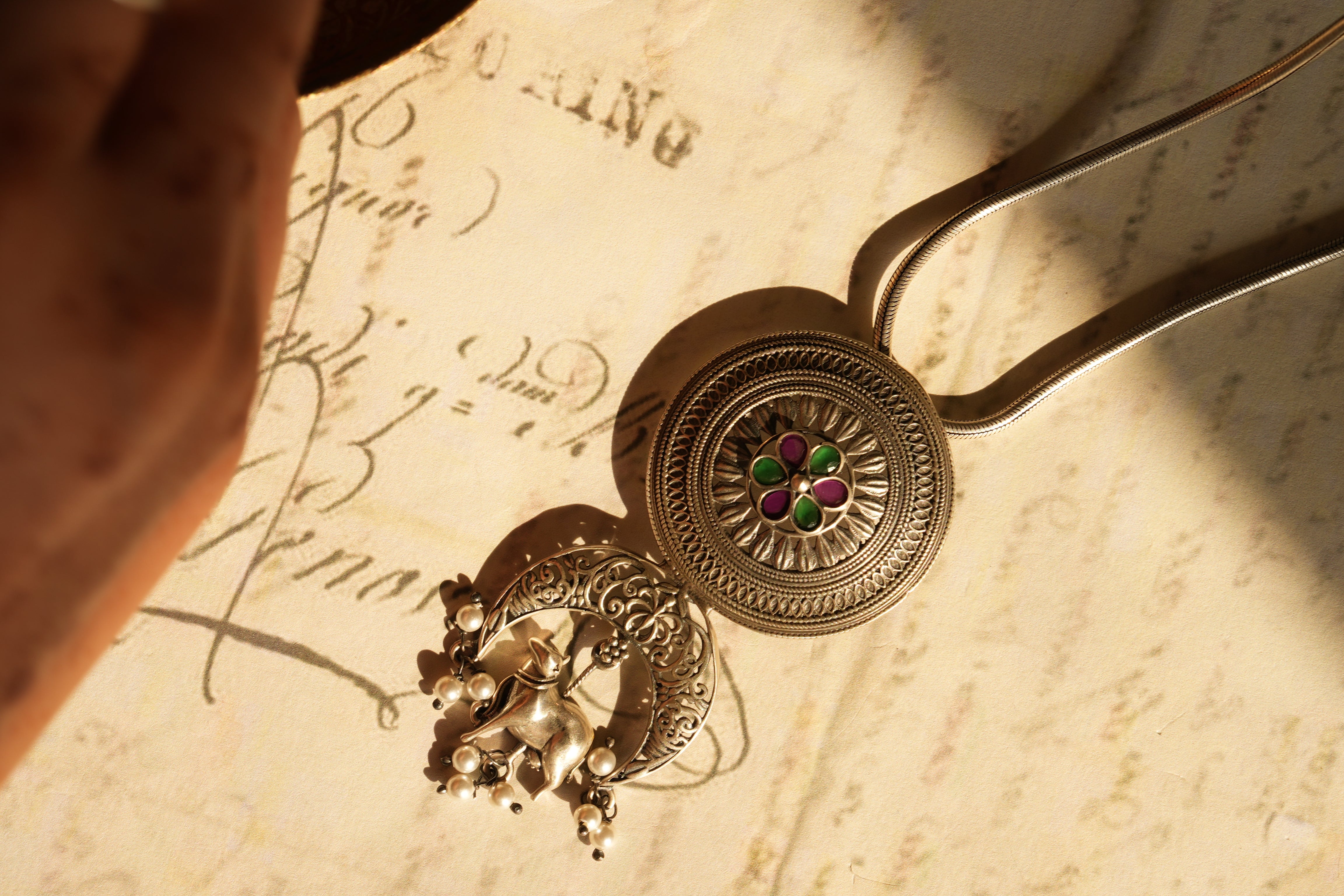 Oxidised Silver Pendant with Traditional Detailing