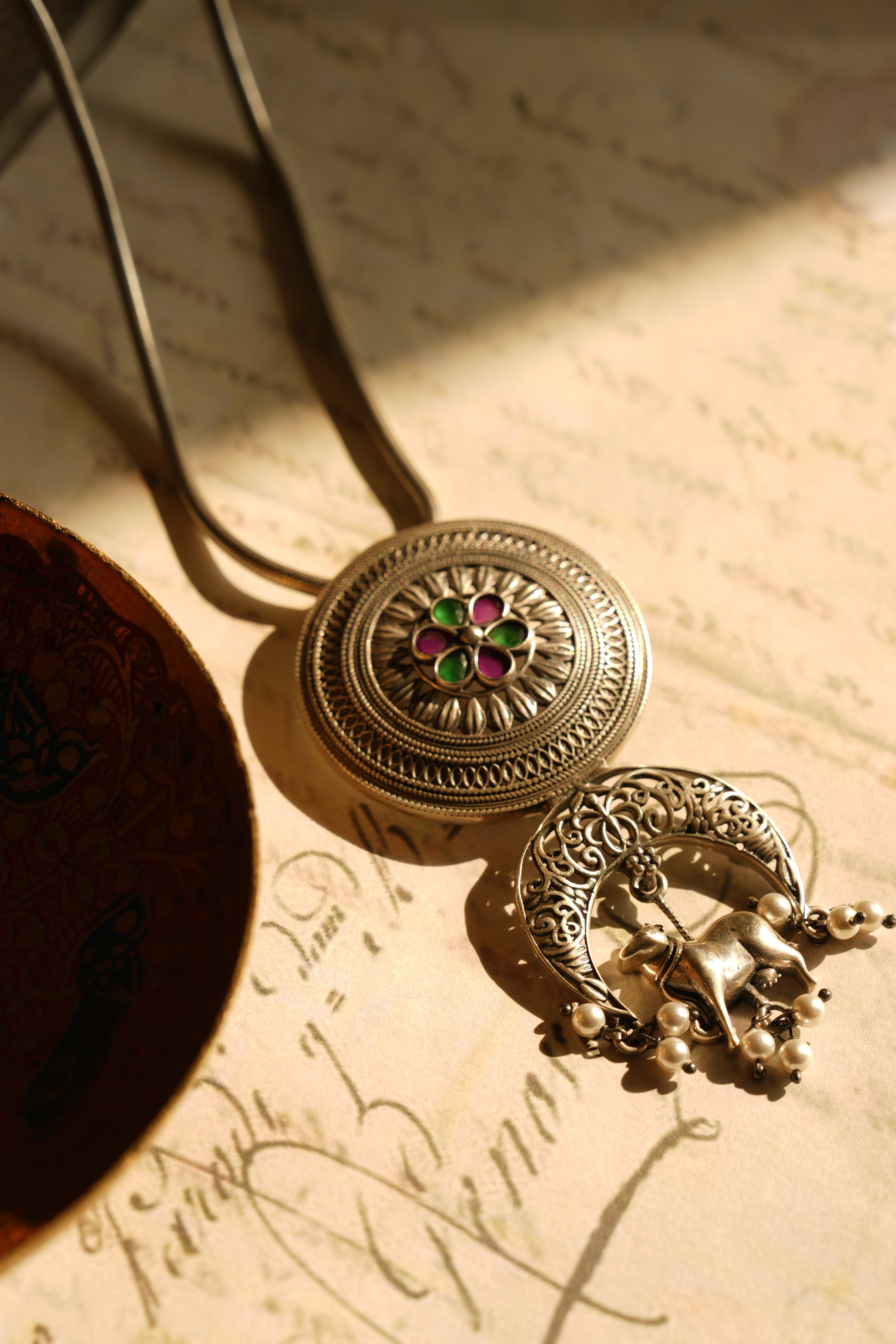 Oxidised Silver Pendant with Traditional Detailing
