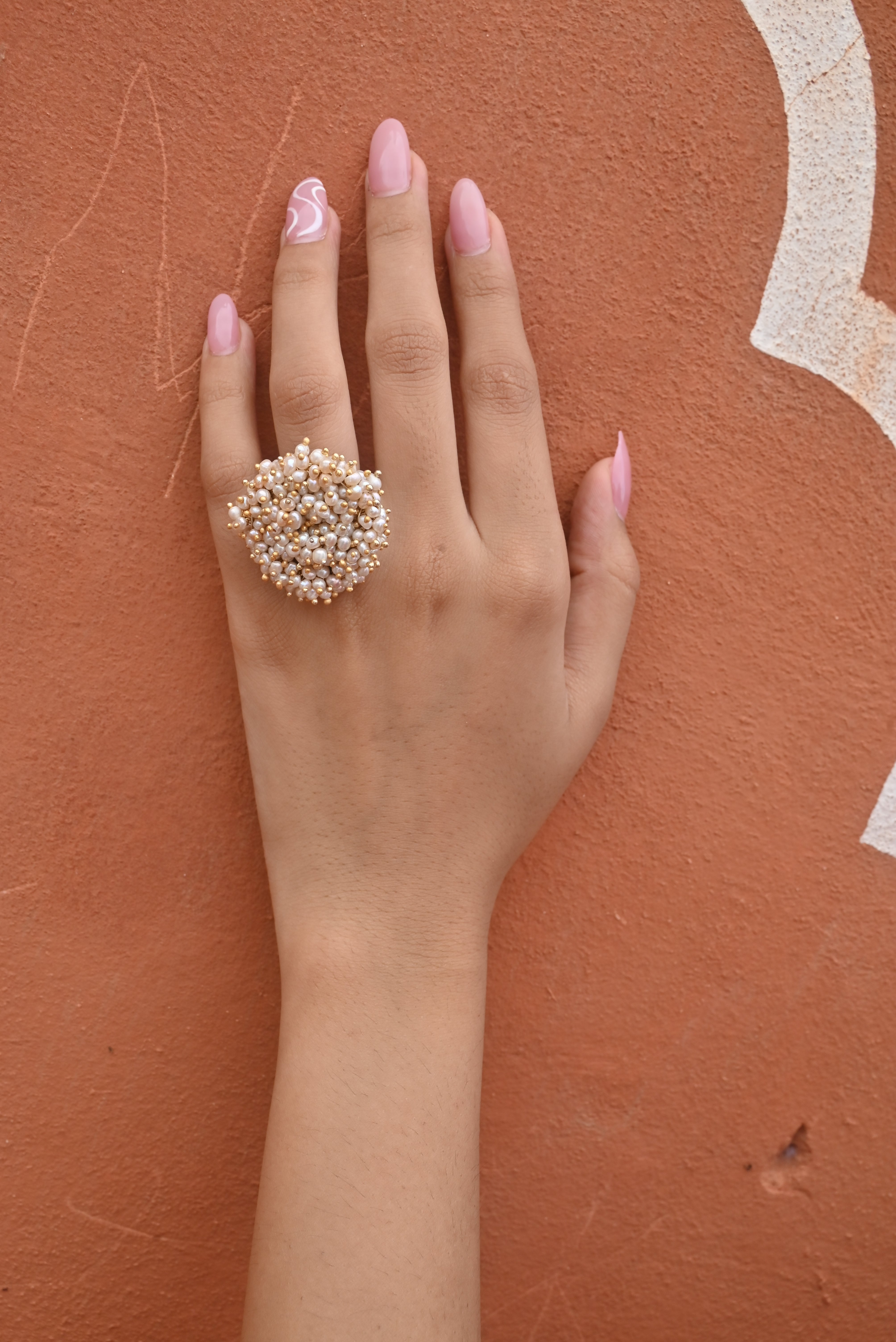 Silver Pearl Polki Ring