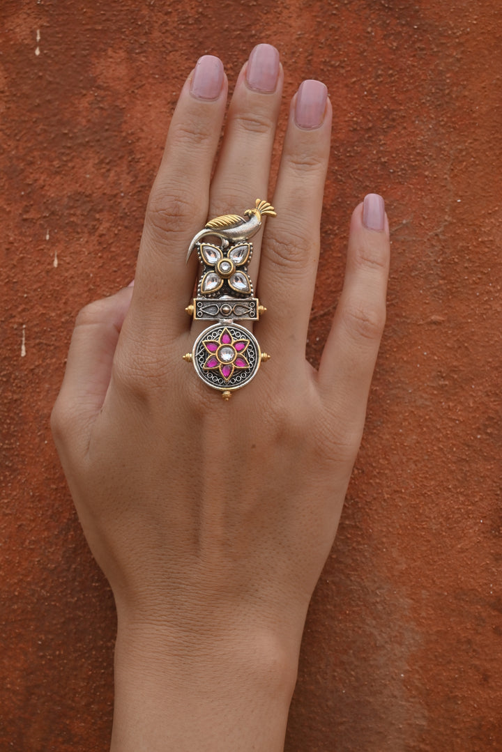  Silver Peacock Mandala Ring