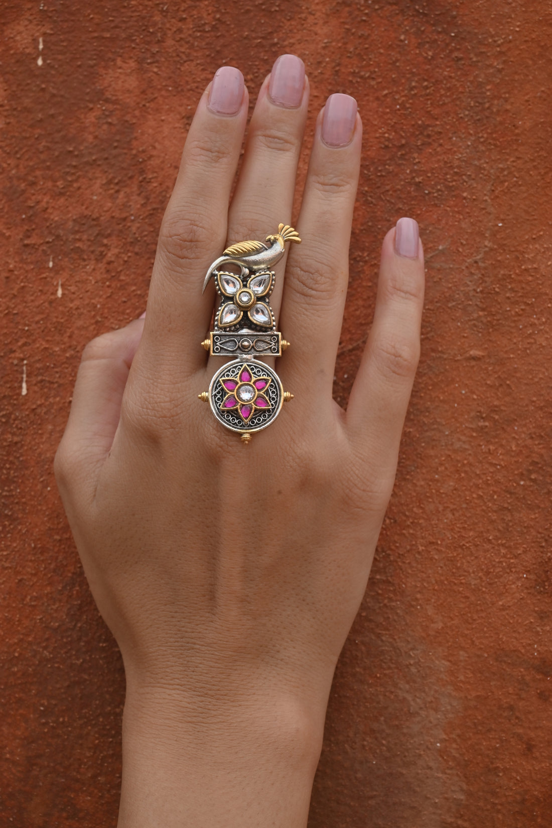  Silver Peacock Mandala Ring