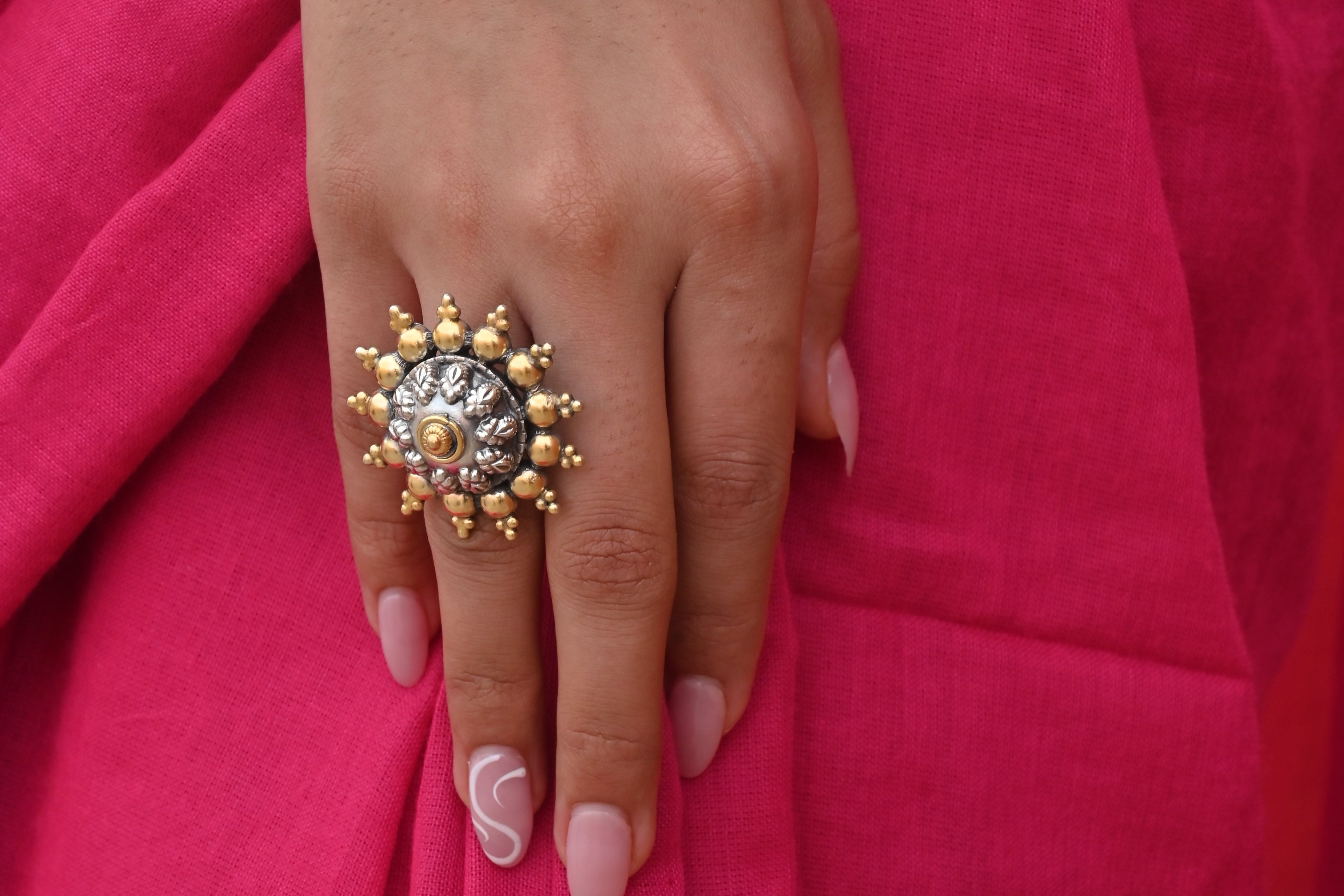 Silver Surya Chakra Ring: