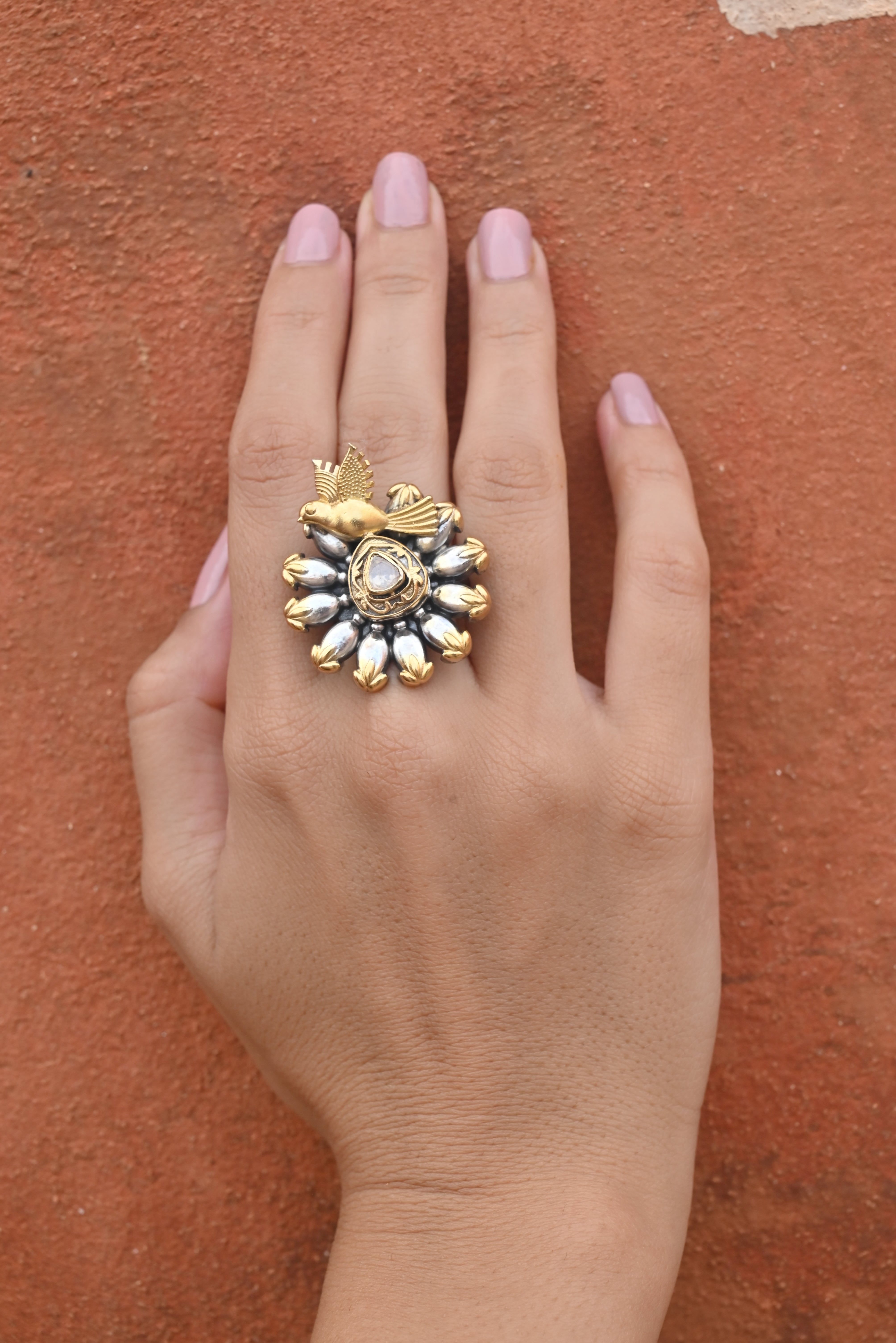 Silver Dual Tone Birdy Ring