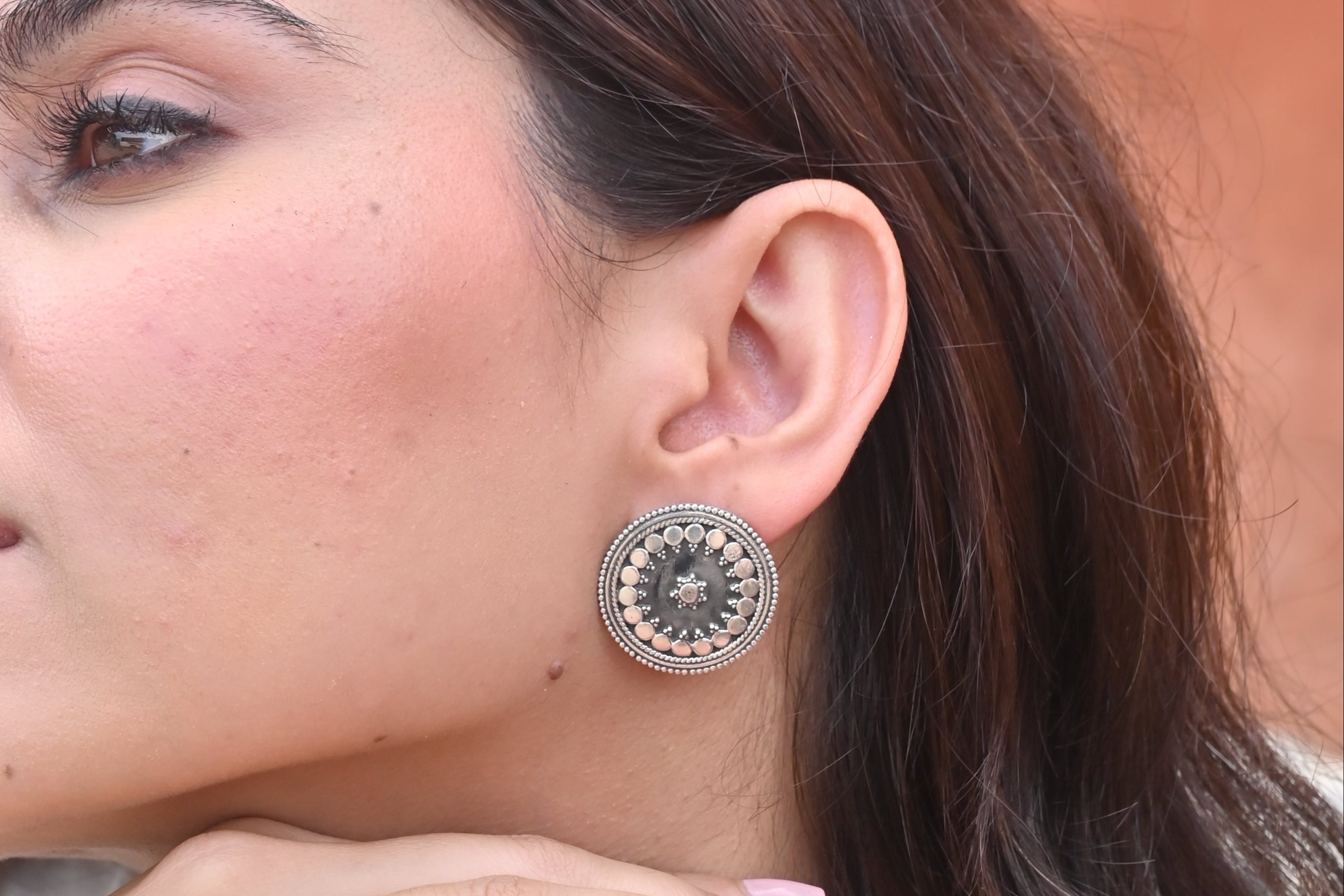 Silver Chandrika Circle Earrings