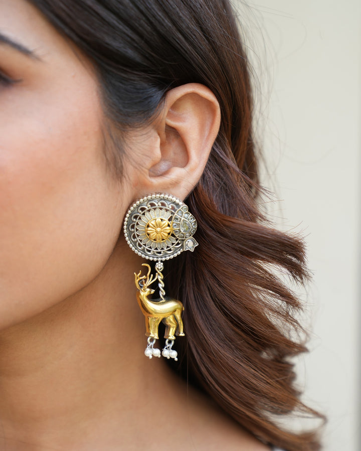 Dual Tone Silver Earrings 
