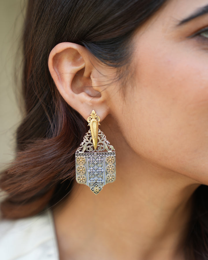 Dual Tone Silver Earrings 
