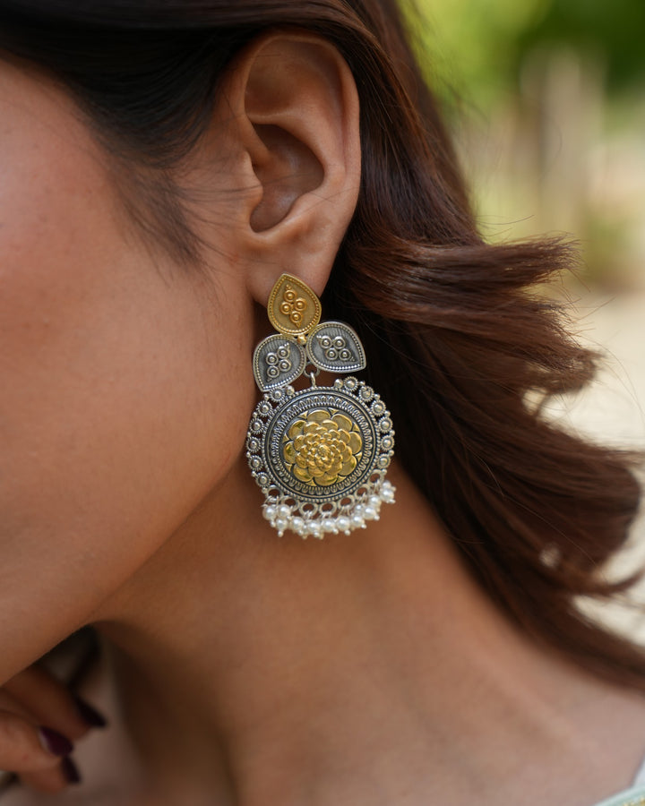 Dual Tone Silver Earrings 
