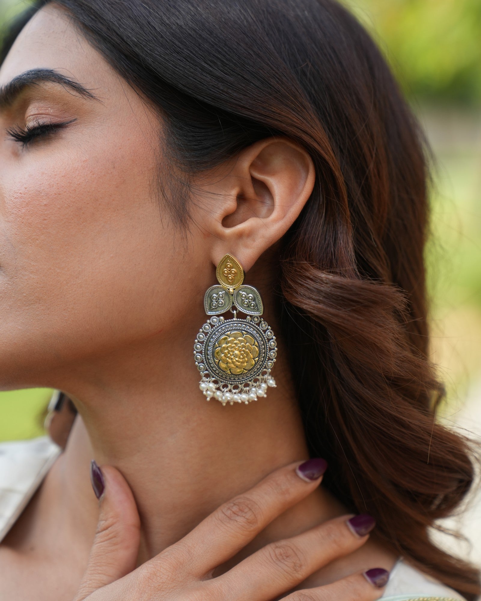 Dual Tone Silver Earrings 
