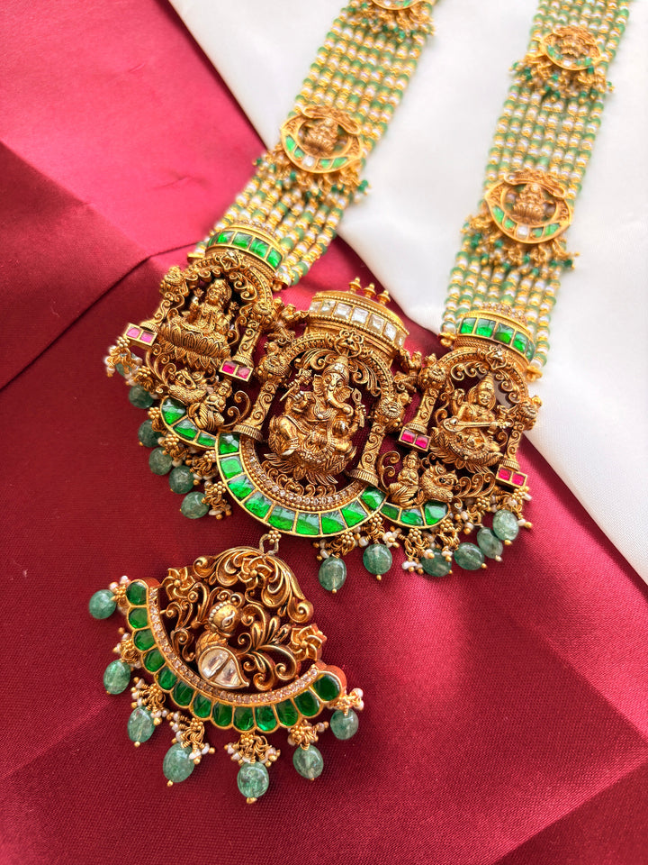 Temple Nakashi Long Haar – Green Beaded Goddess Necklace