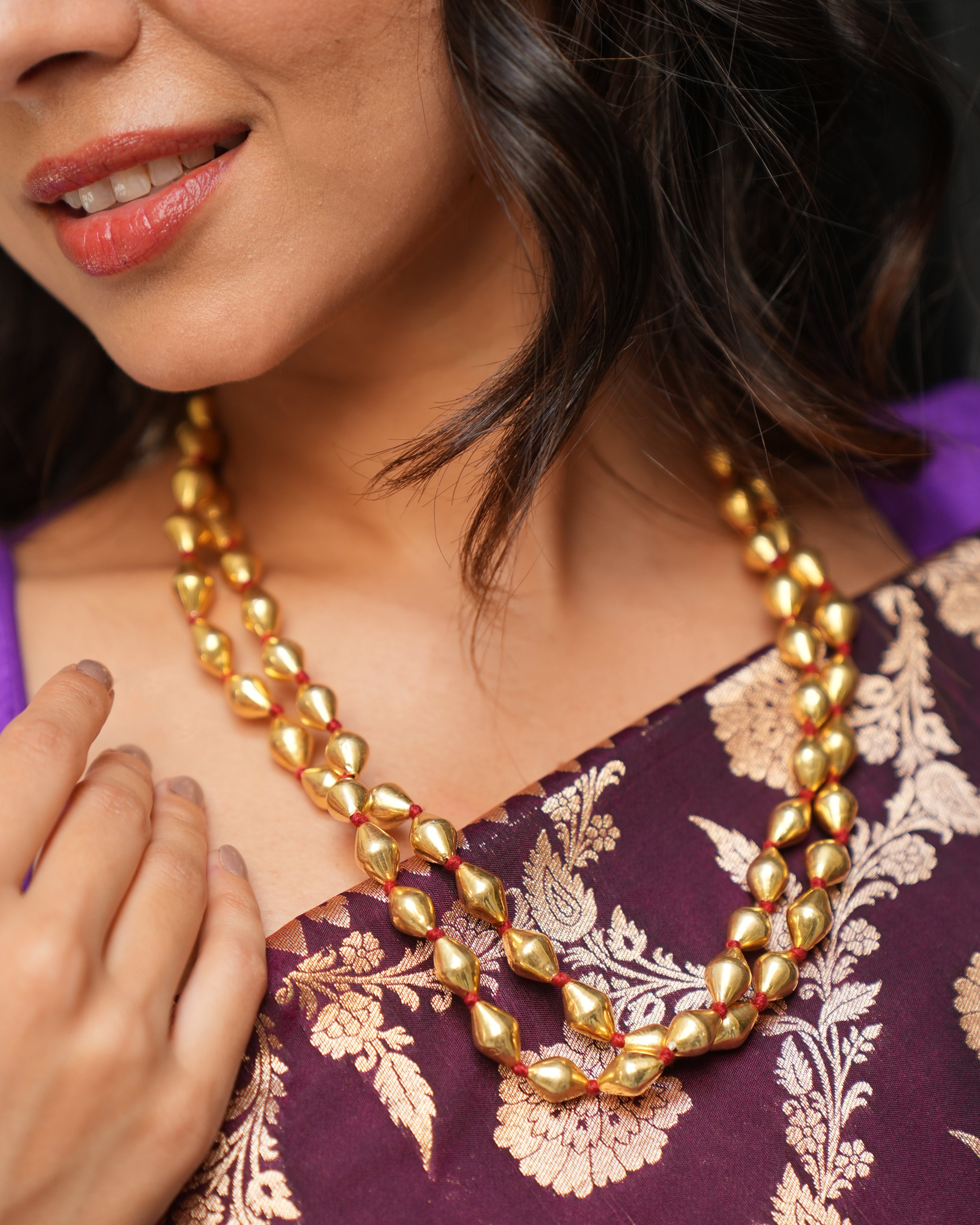 Gold Polish Double Layer Dholki Necklace