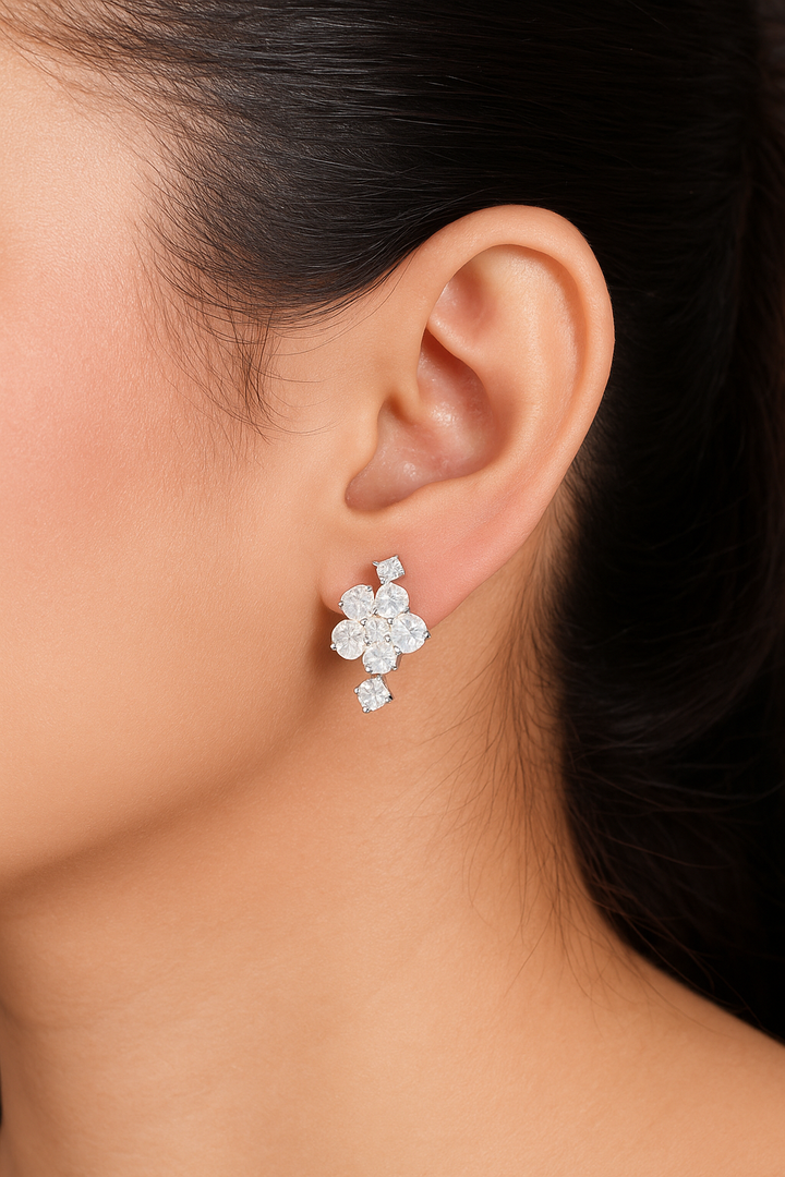Silver Heart & bloom Earrings
