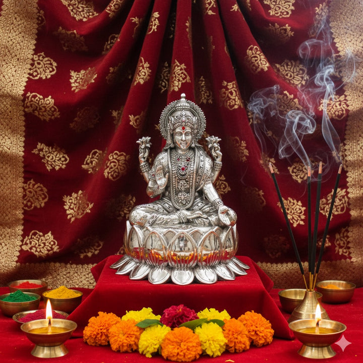 Silver Lotus Small Size Laxmiji Murti