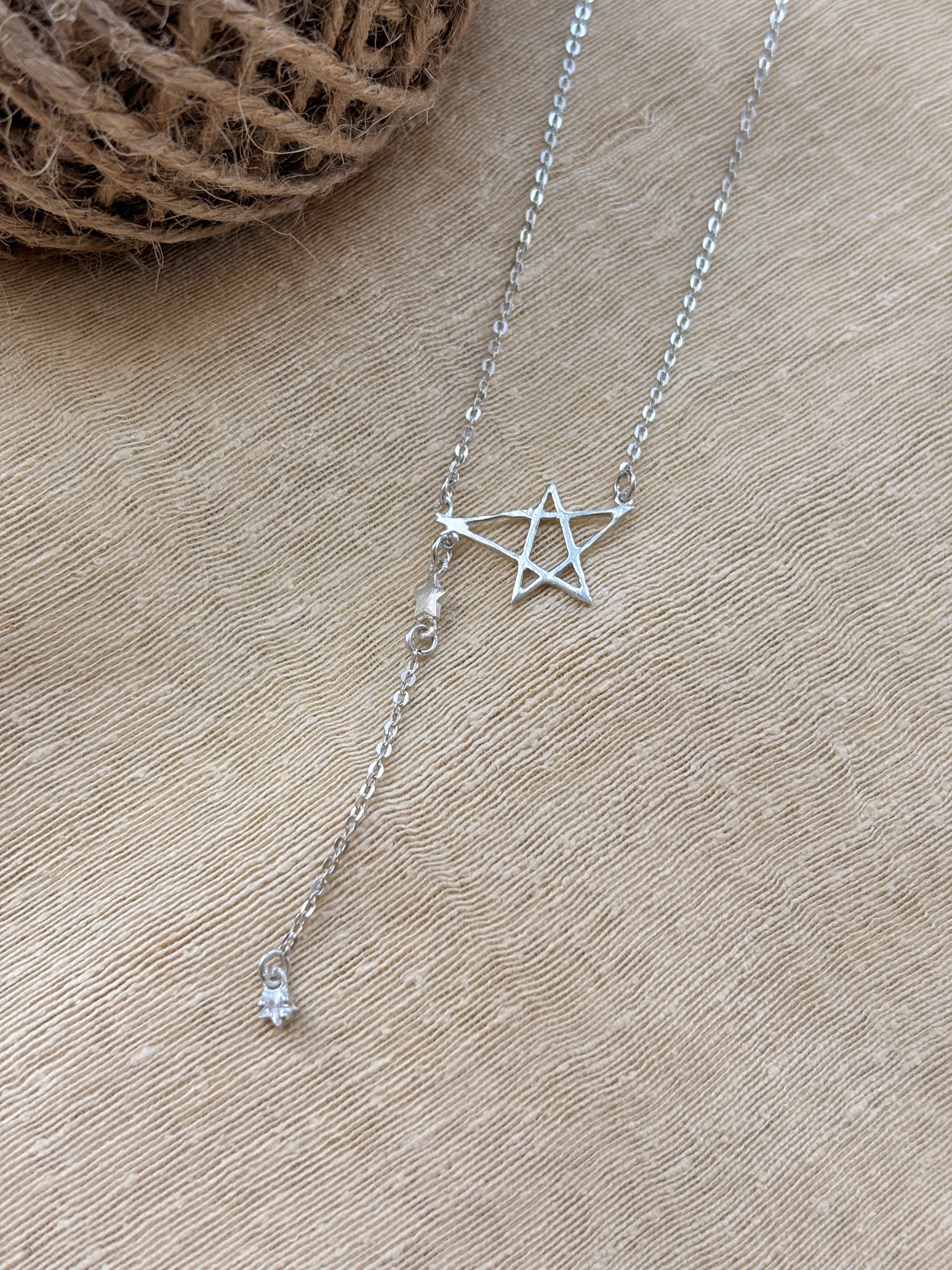 Silver Star Design Necklace  (With Chain)