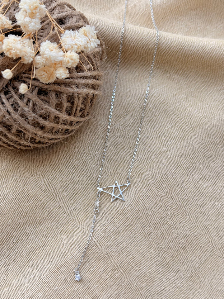 Silver Star Design Necklace  (With Chain)