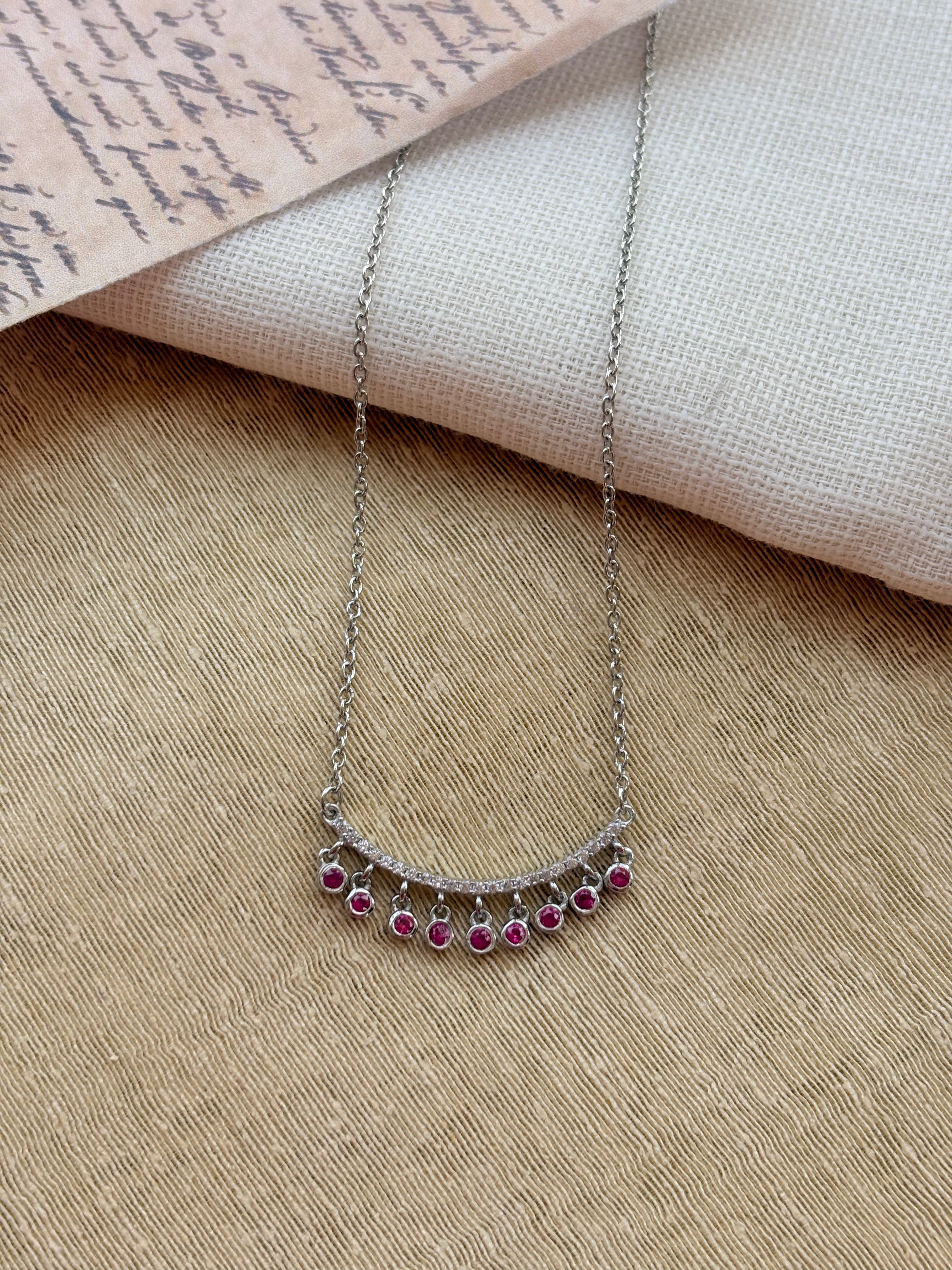 Silver Arc Red Stone Necklace (With Chain)