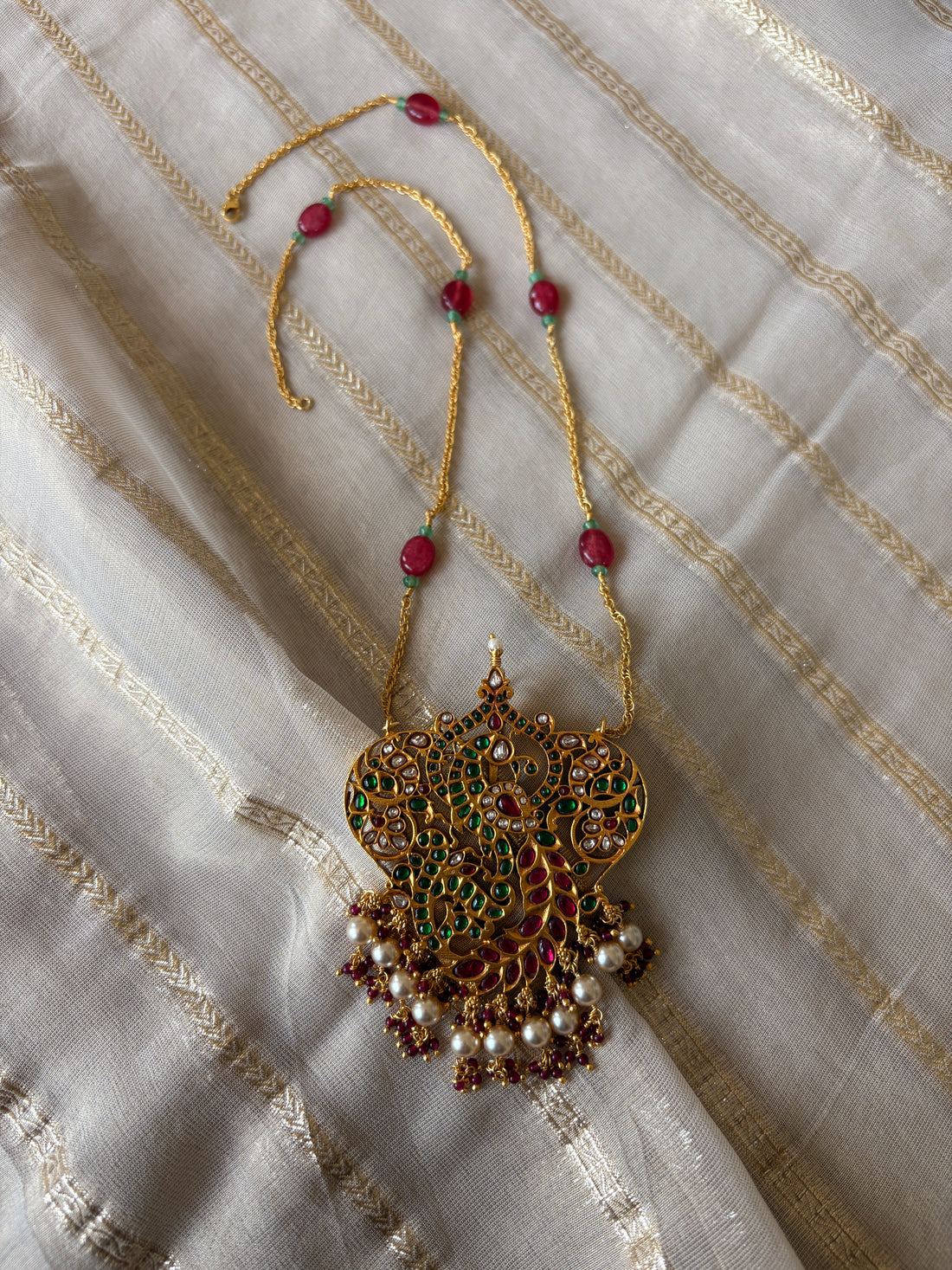 Pink-Green Kundan Jadau Necklace