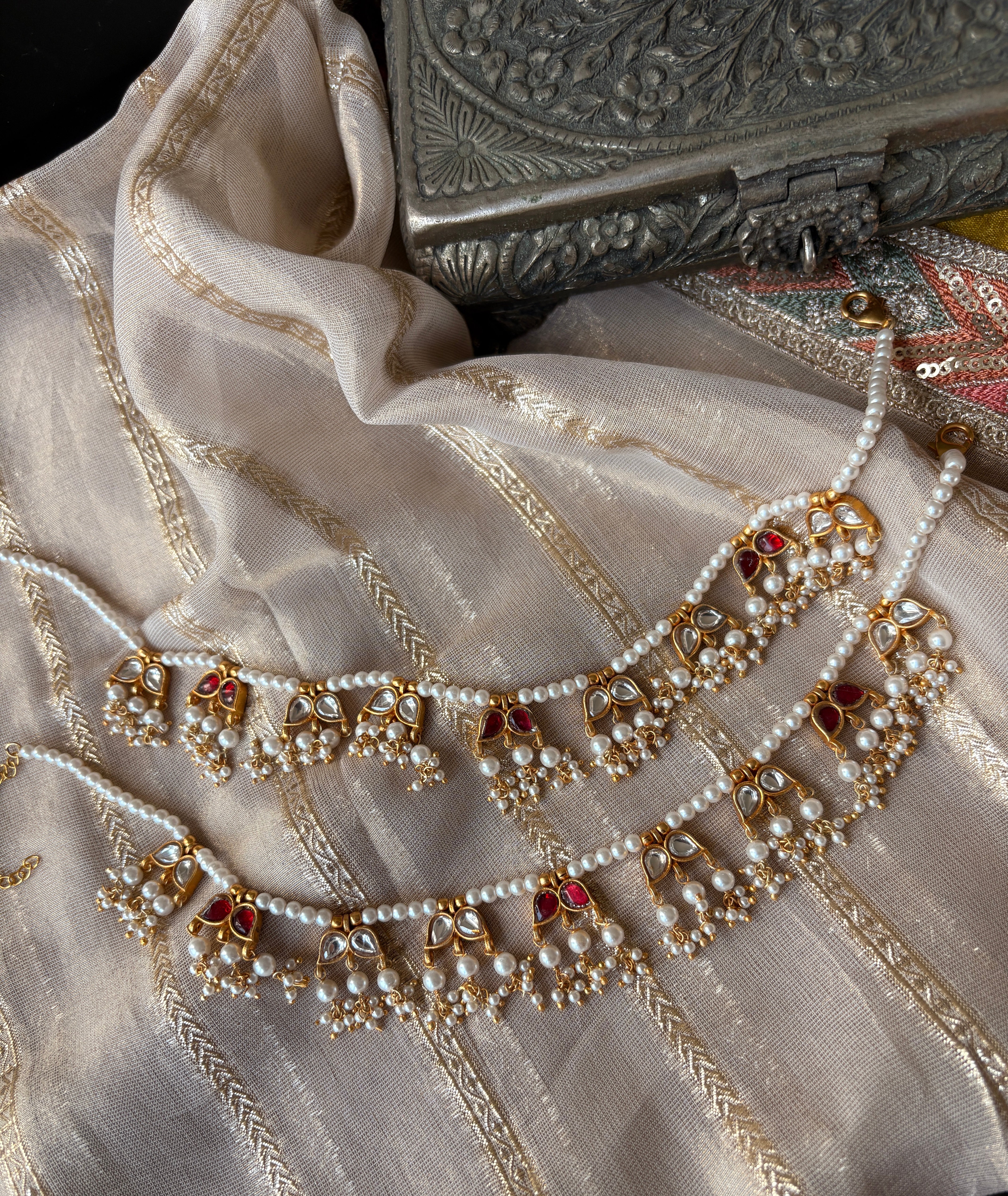 Silver Kundan Anklet