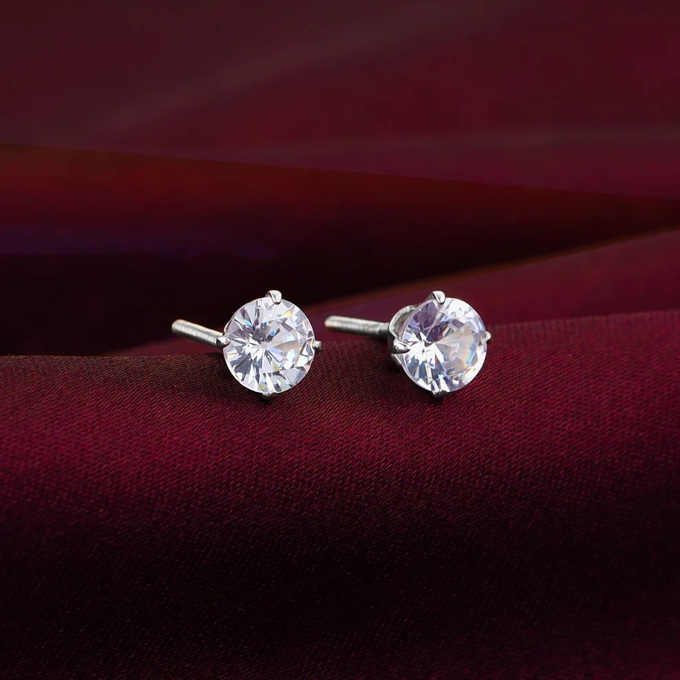 Silver White Stone Earrings