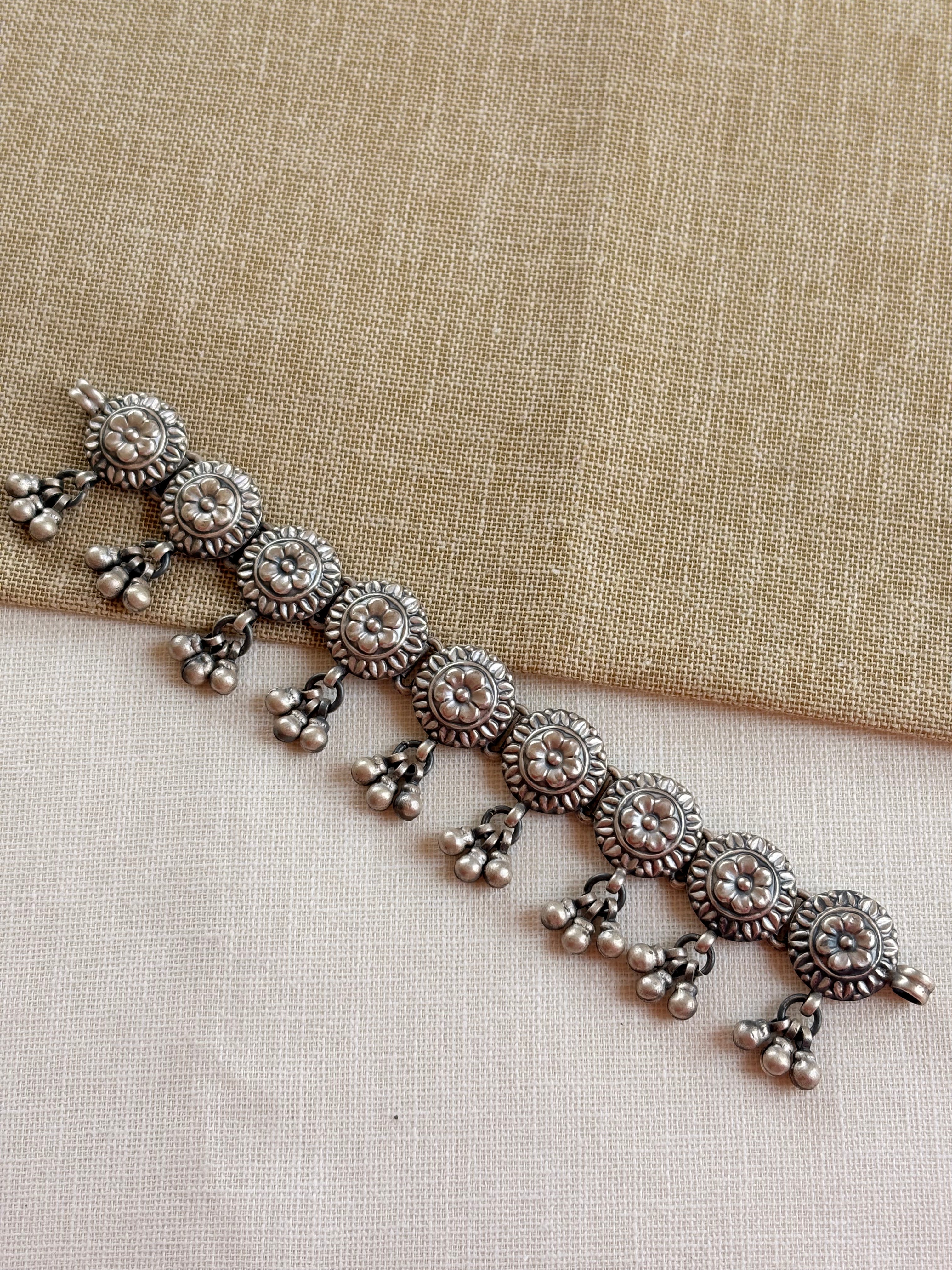 Silver Oxidised Floral Choker