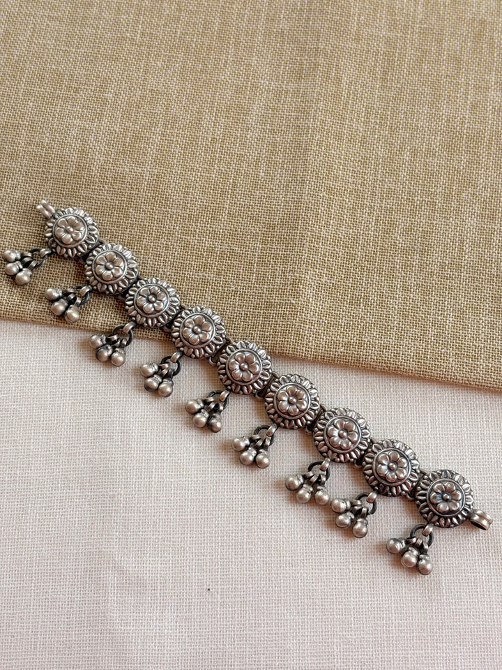 Silver Oxidised Floral Choker