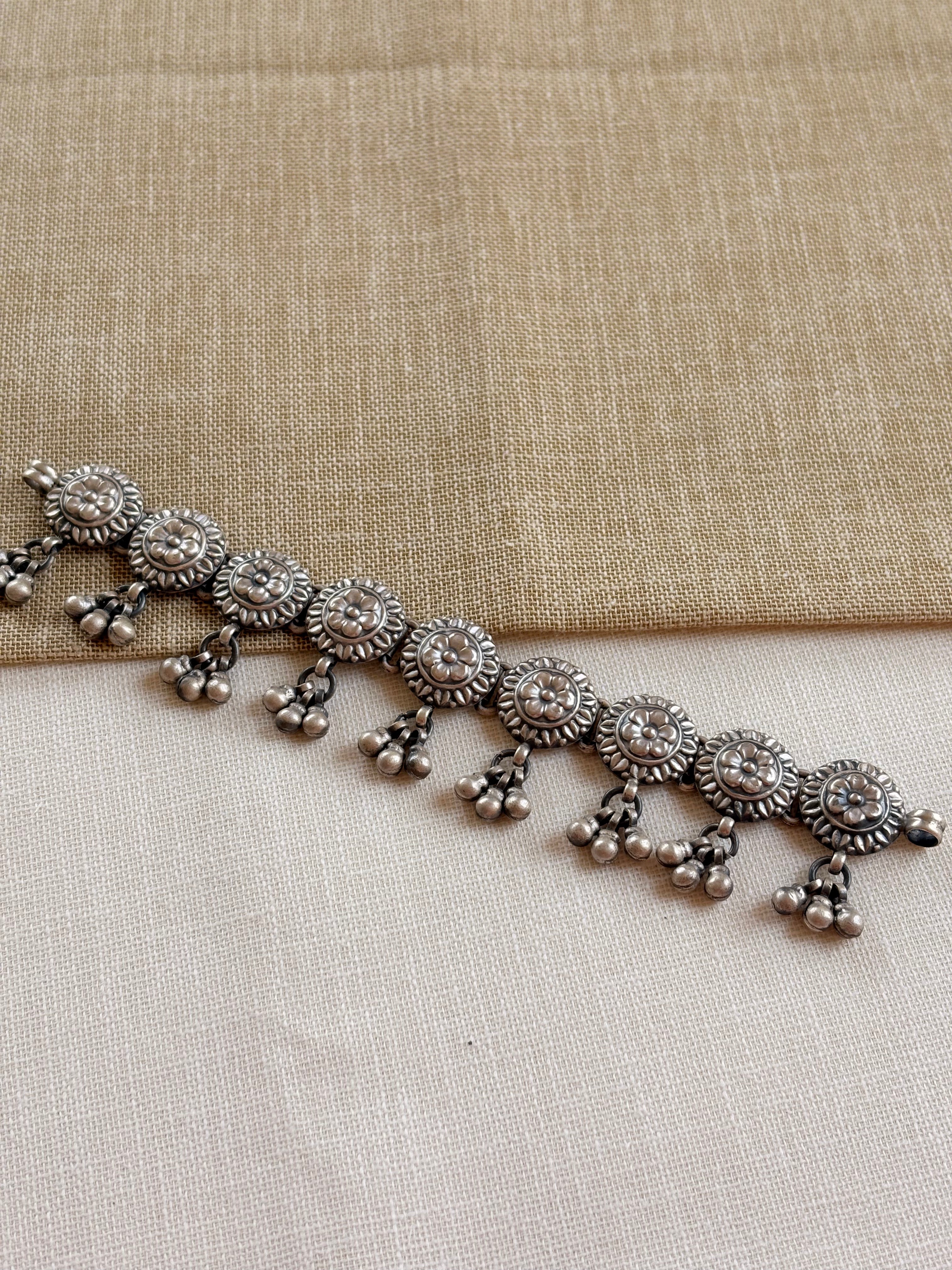 Silver Oxidised Floral Choker