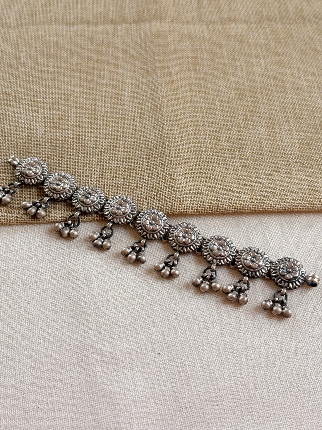 Silver Oxidised Floral Choker