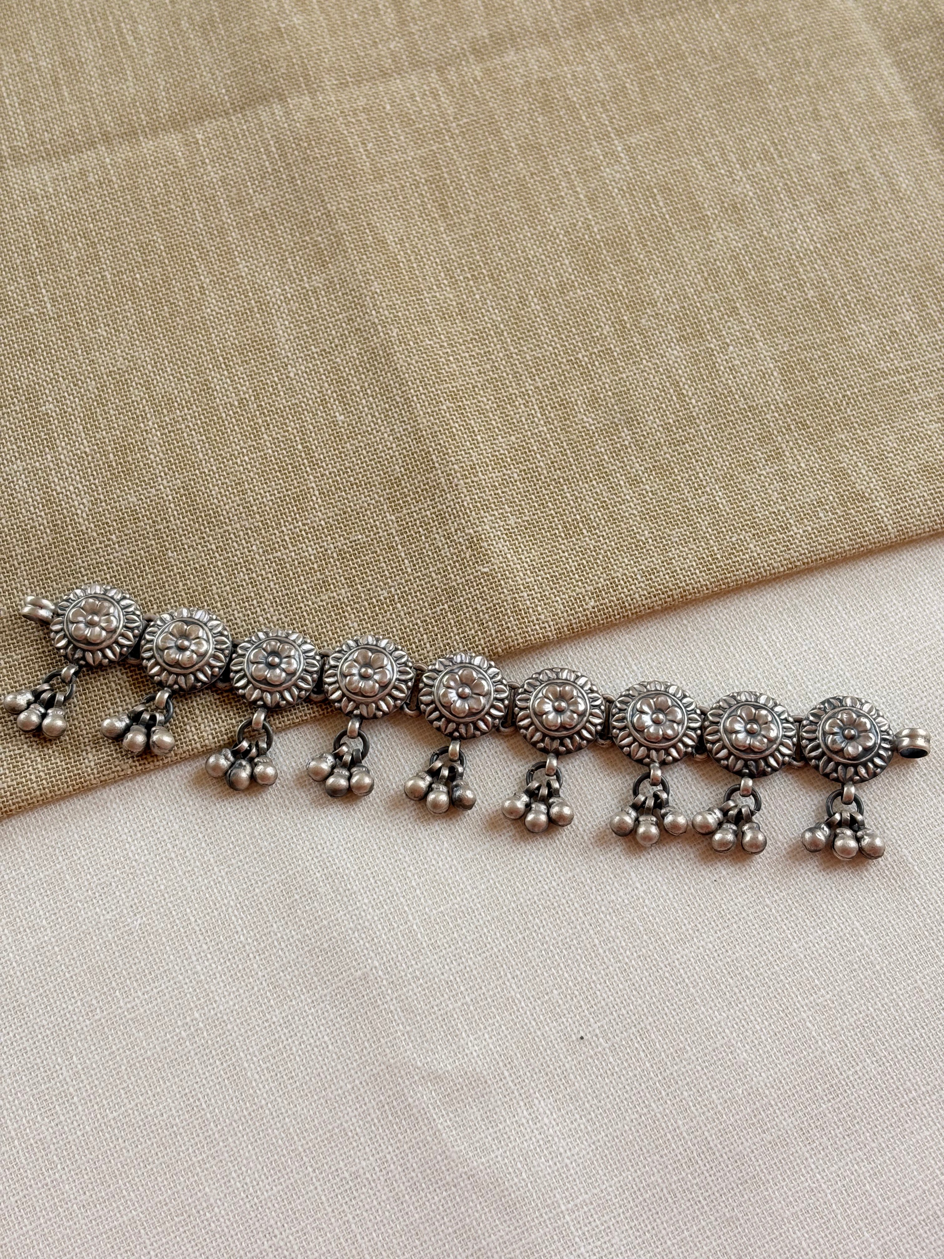 Silver Oxidised Floral Choker