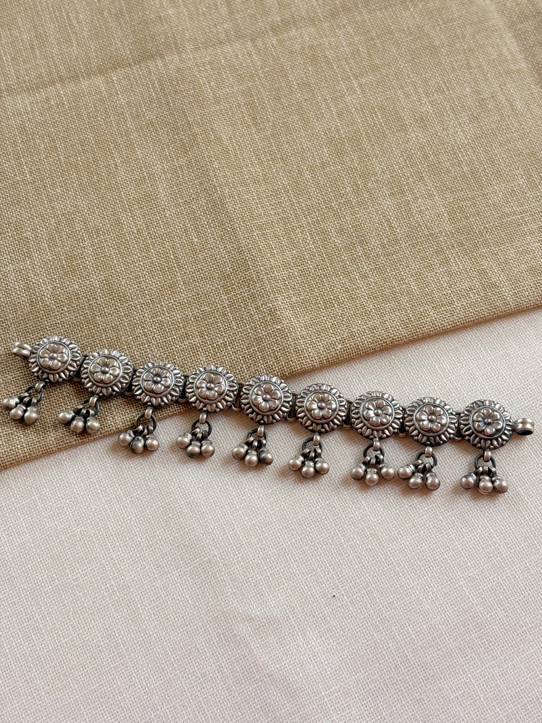 Silver Oxidised Floral Choker