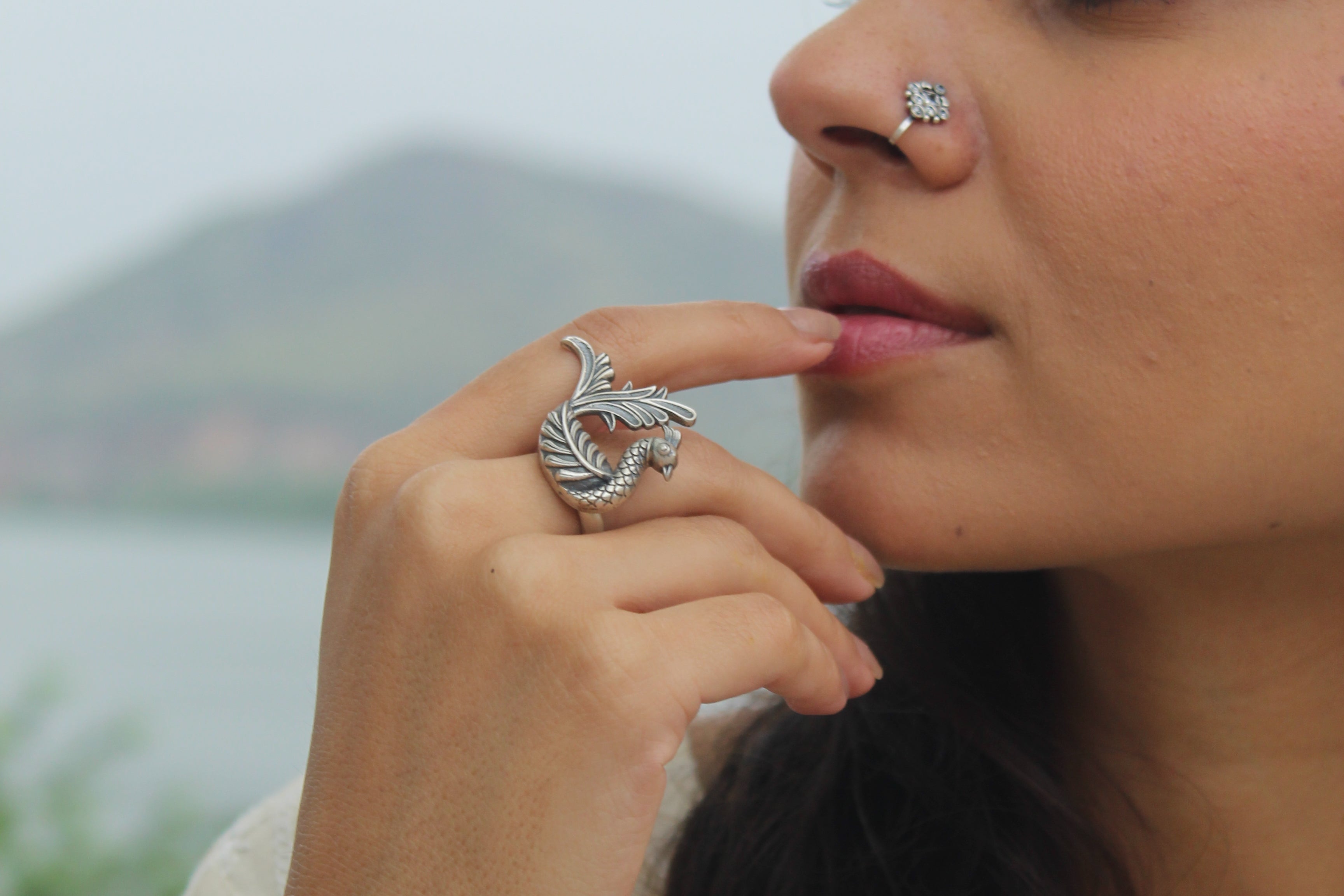 silver peacock ring