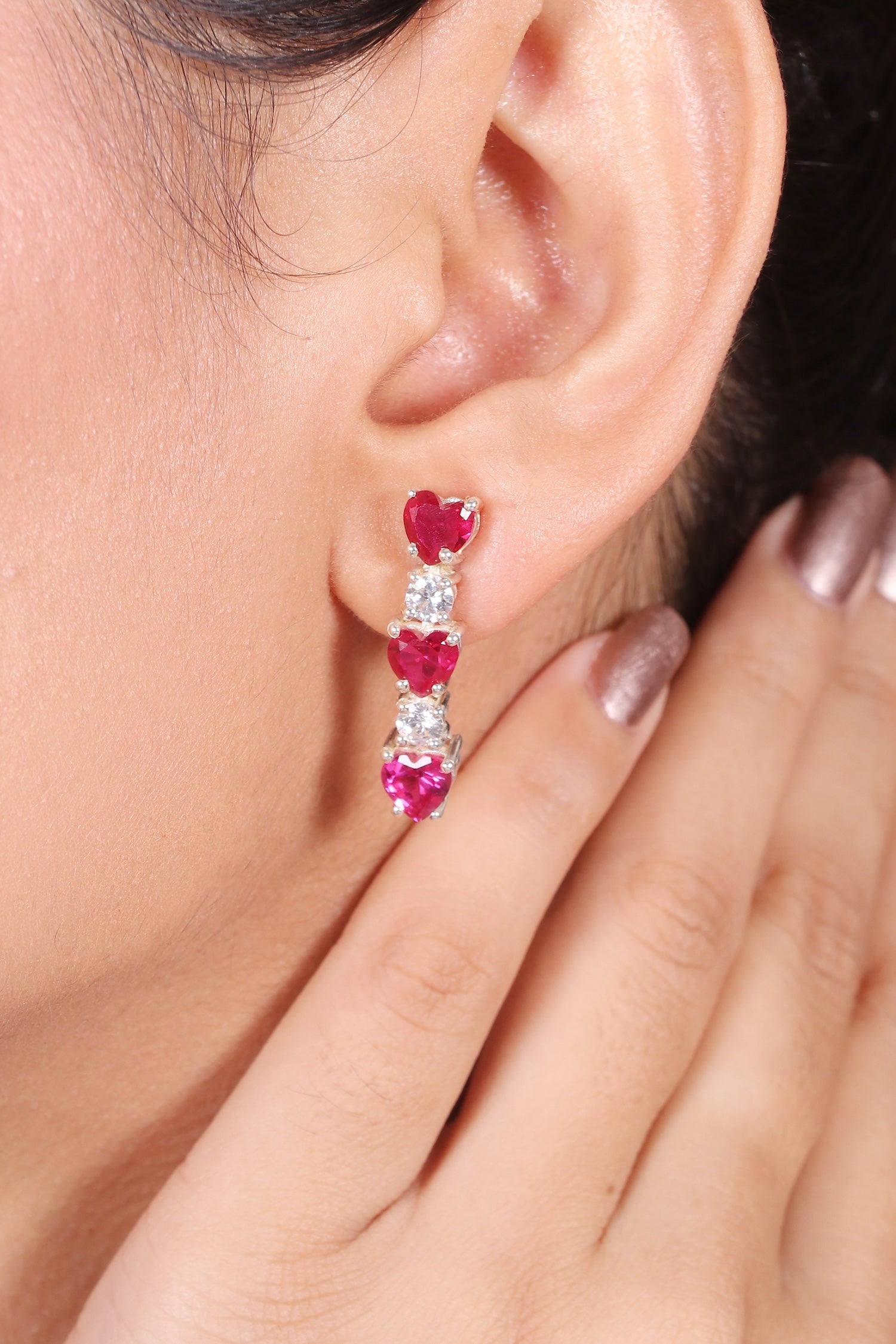 Silver Minimalist CZ Ruby Earrings