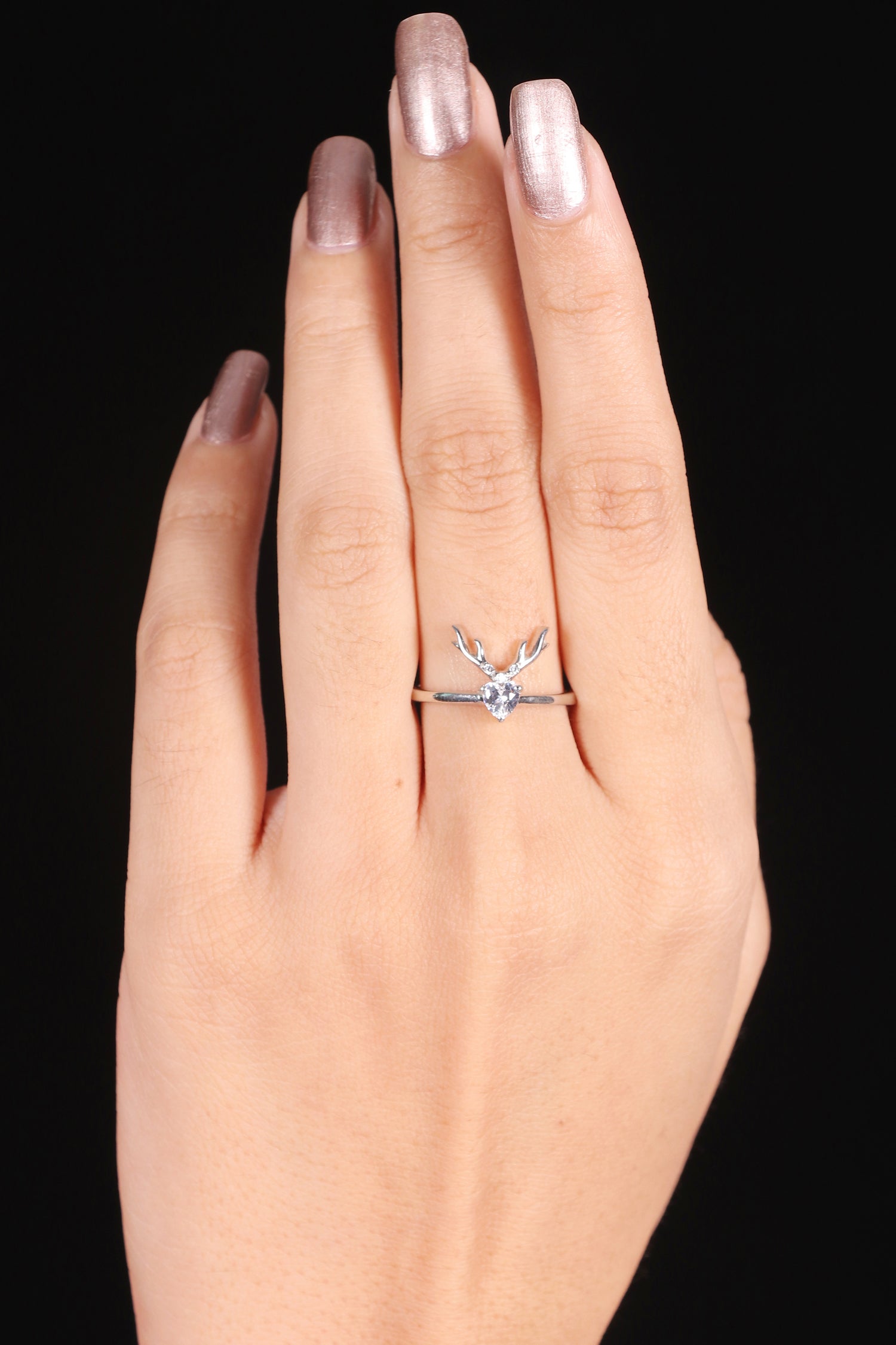 Silver Deer Heart Shaped Ring