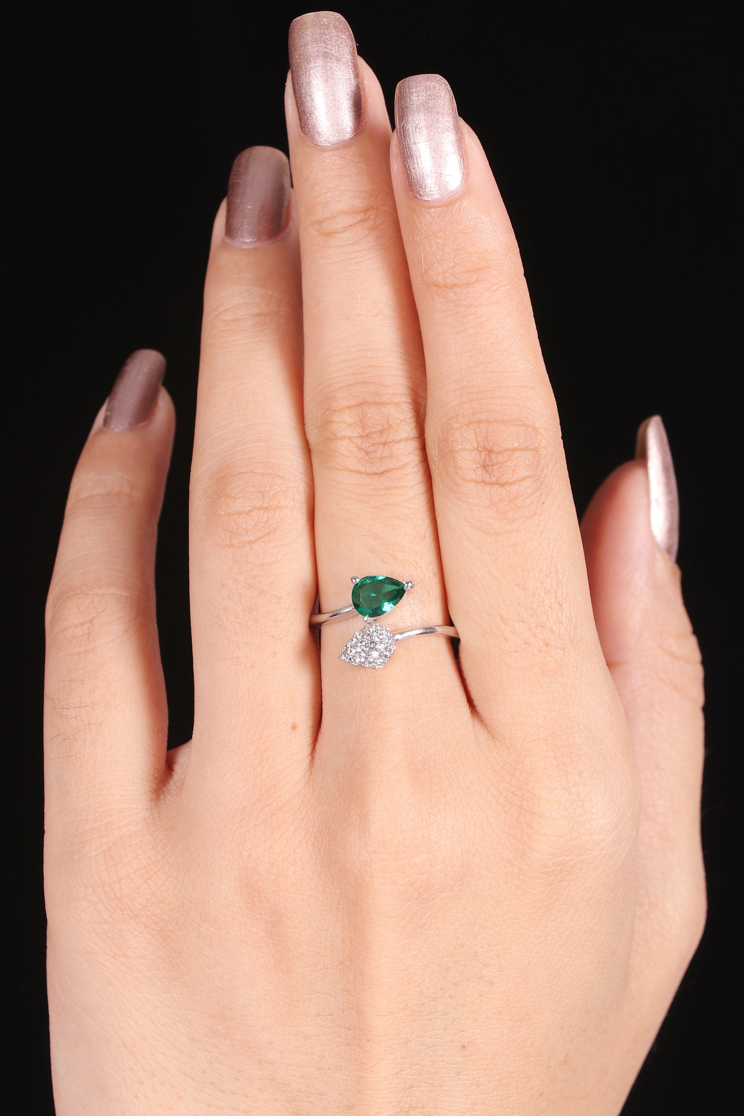 CZ Green heart shape stone silver ring