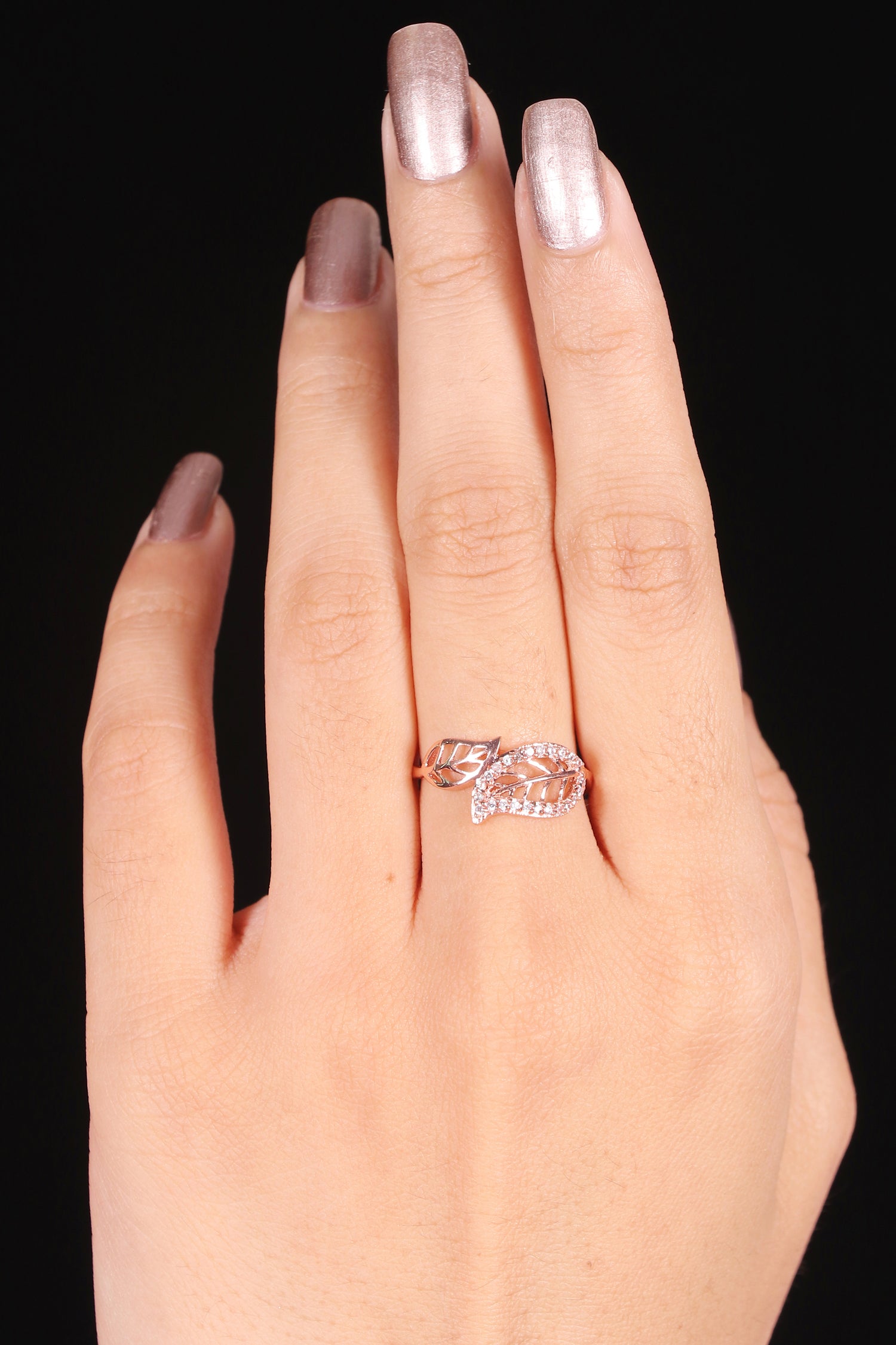 Rose Gold Silver Leaf Ring