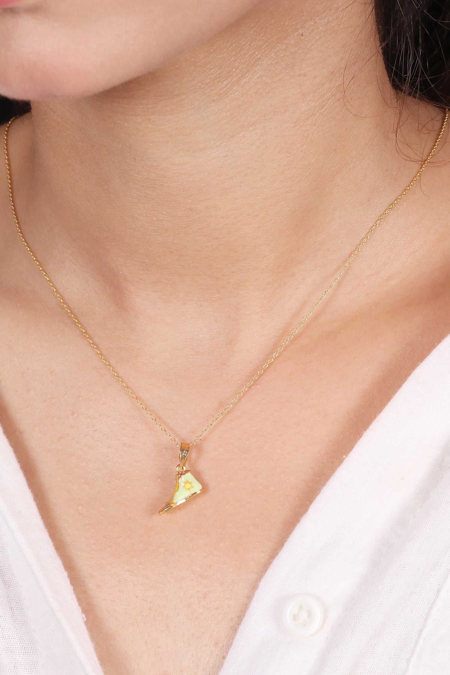 Gold Plated Green Shoe Pendant Without Chain